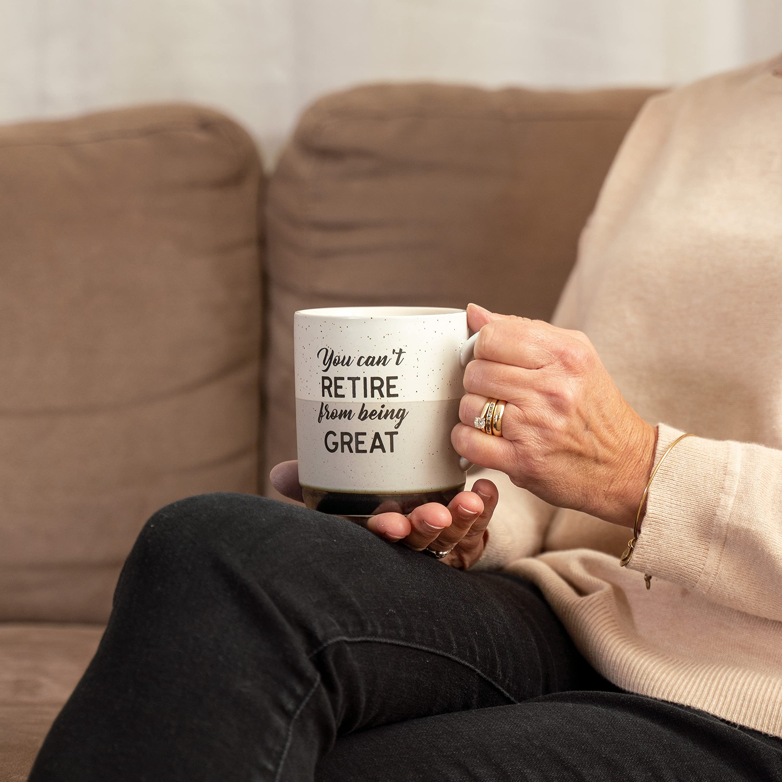 Pavilion Gift Company Retire From Being-15Oz Speckled Stoneware Coffee Cup Mug, 15 Oz, Beige