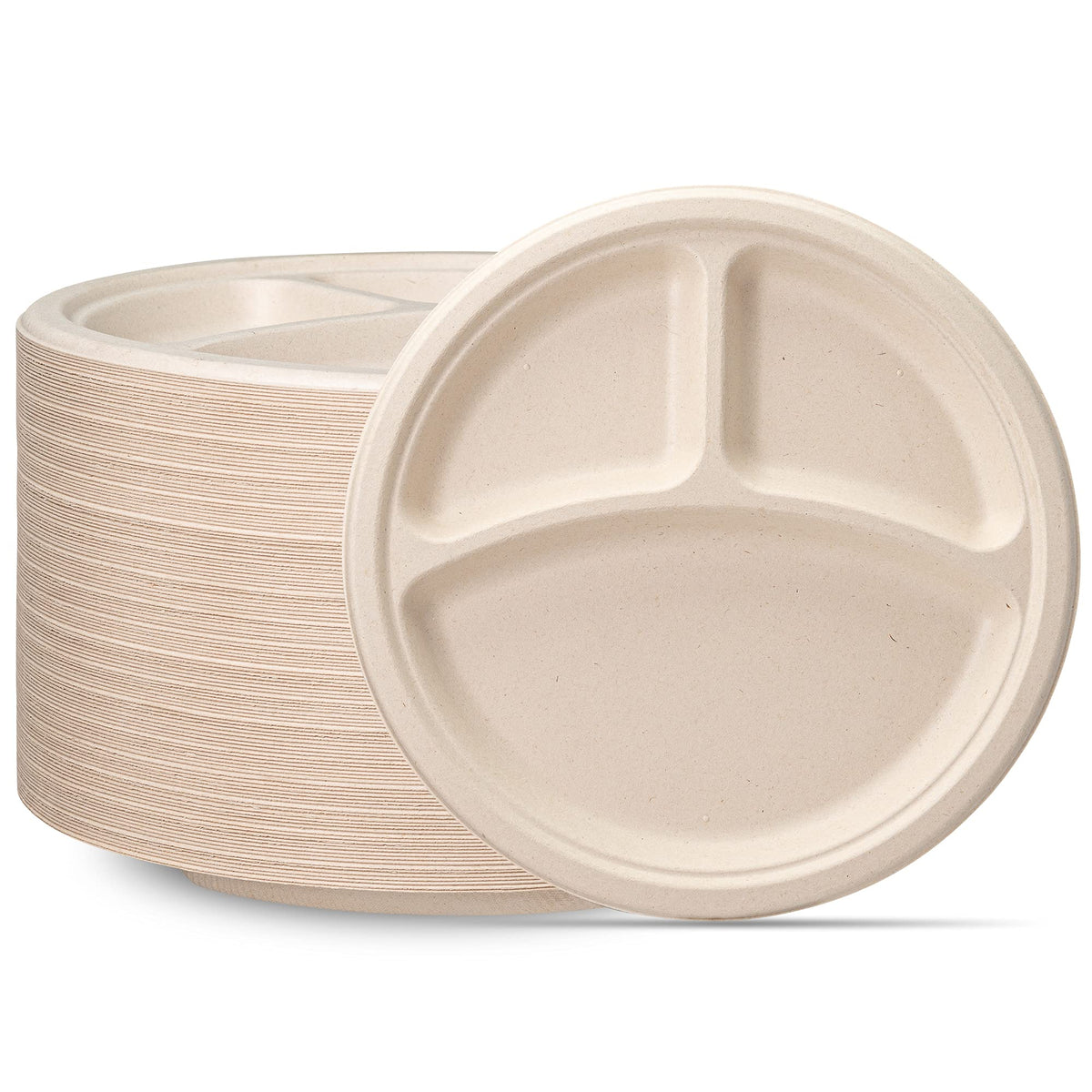 Comfy Package [10 Inch - 125 Count Heavy-Duty 100% Compostable Plates, 3 Compartment Eco-Friendly, Kraft Disposable Sugarcane Pa