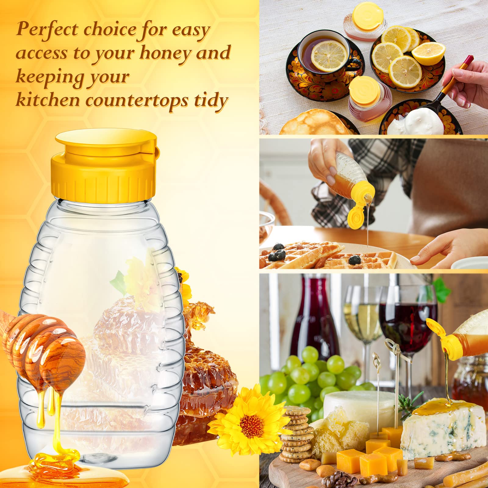 Eccliy 32 Pcs 8.8 Oz Clear Plastic Honey Jar Empty Honey Bottles With Caps Refillable Honey Containers Leakproof Honey Squeeze B