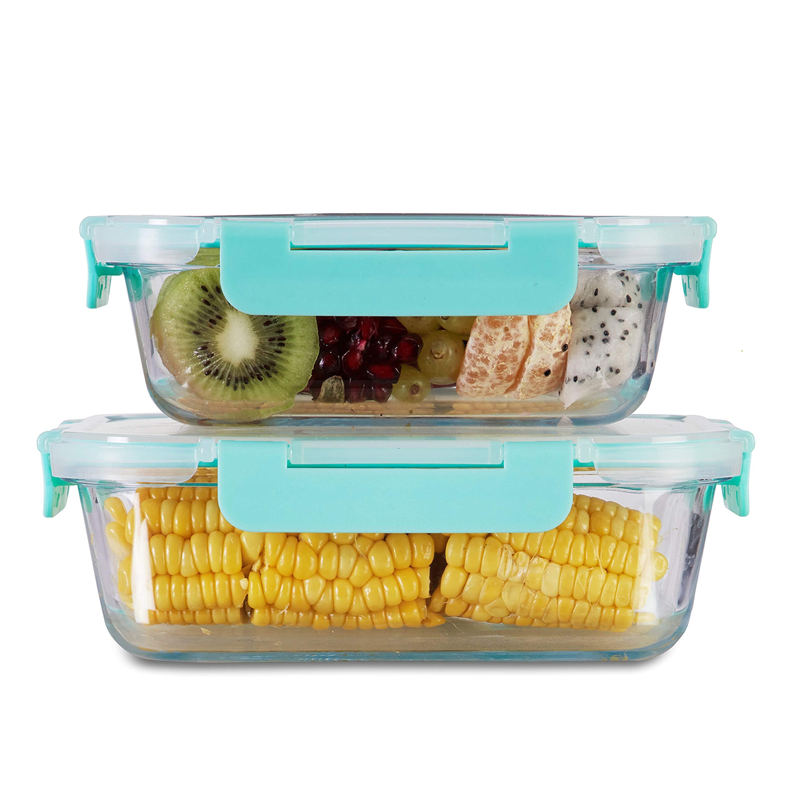 Allo FoodSafe 640ml & 1040ml Rectangle Glass Food Storage Container | Microwave Safe | High Borosilicate | Leak Proof | Set of 2