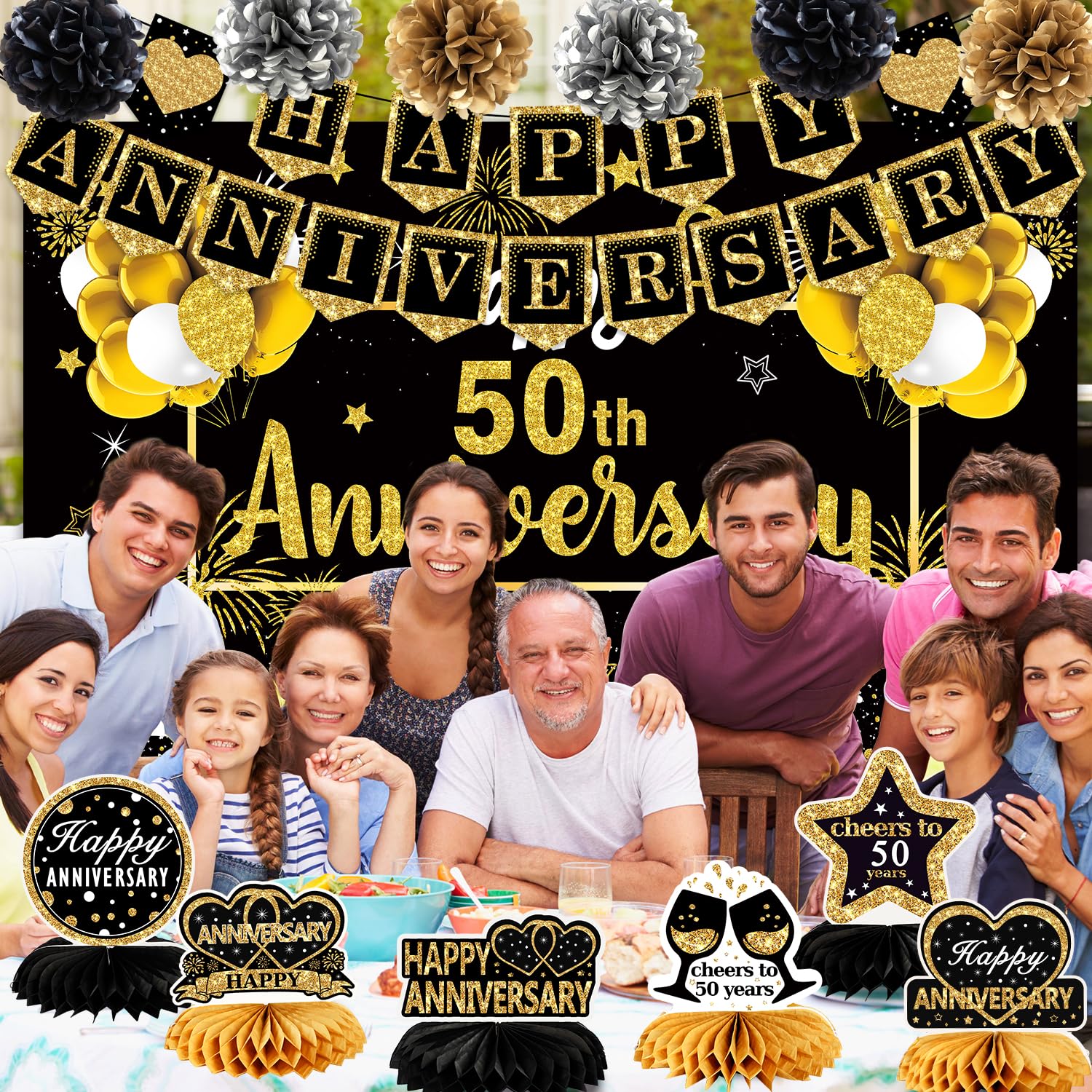 Happy 50Th Anniversary Decorations,22Pcs Happy 50Th Anniversary Party Supplies,Including Happy 50Th Anniversary Banner Backdrop,