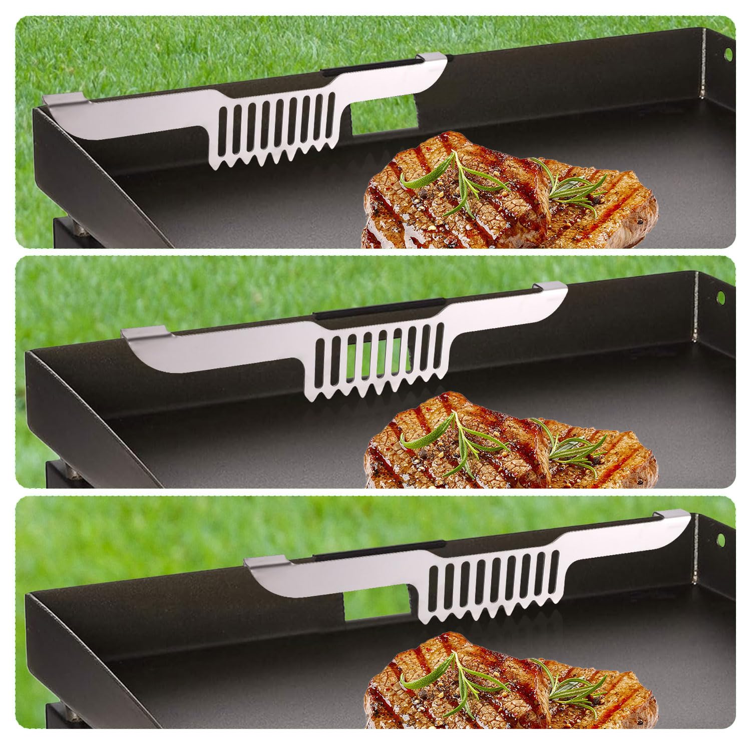 Grease Gate Spatula Holder, 11.81X2.36X0.79 Inch Stainless Steel Griddle Grill Food Screen Adjustable Barbecue Grill Food Mesh H