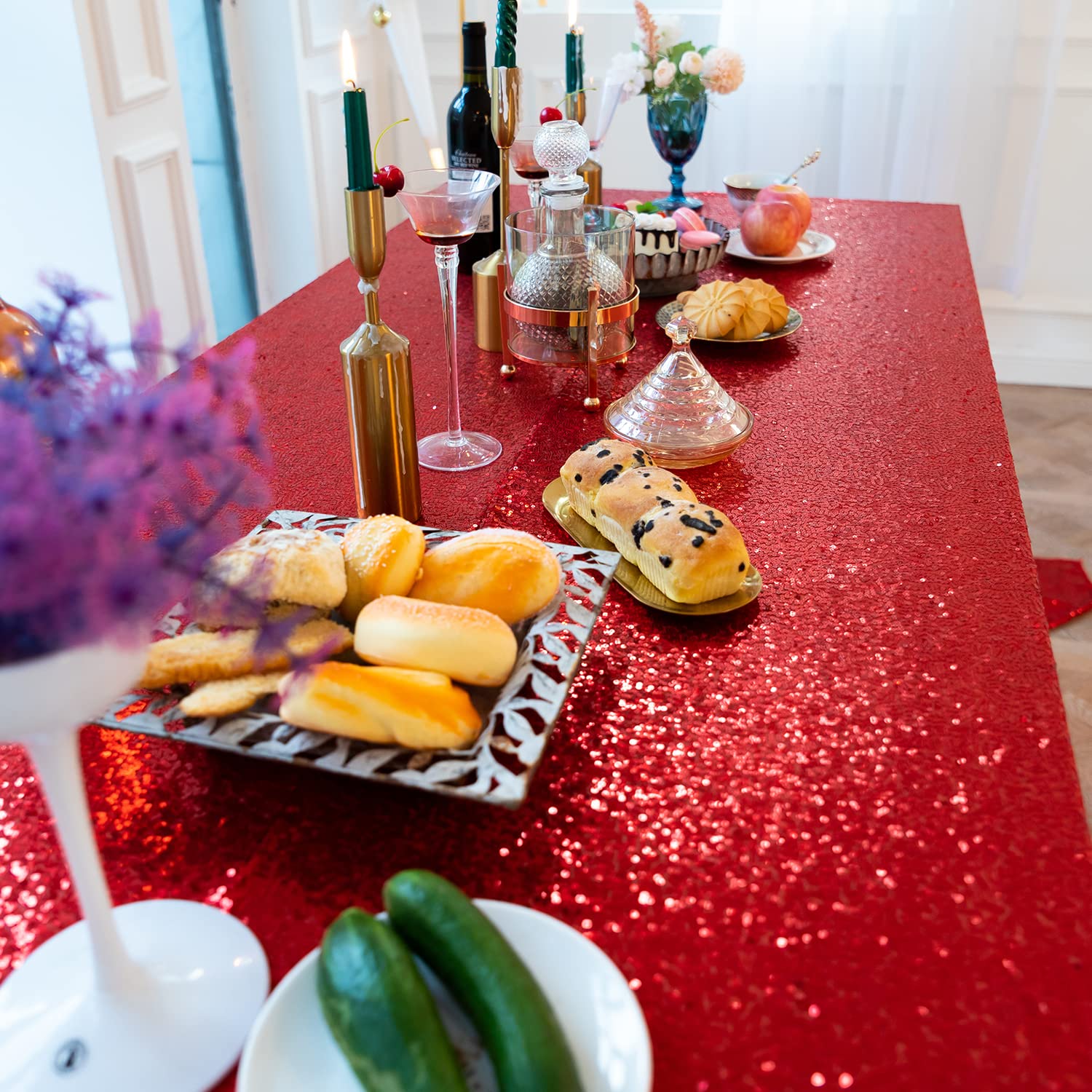 Jyflzq Red Sequin Tablecloth 50 X 80 Rectangle Sparkly Table Cloths Drapes Table Cover Overlay For Wedding Birthday Parties Brid