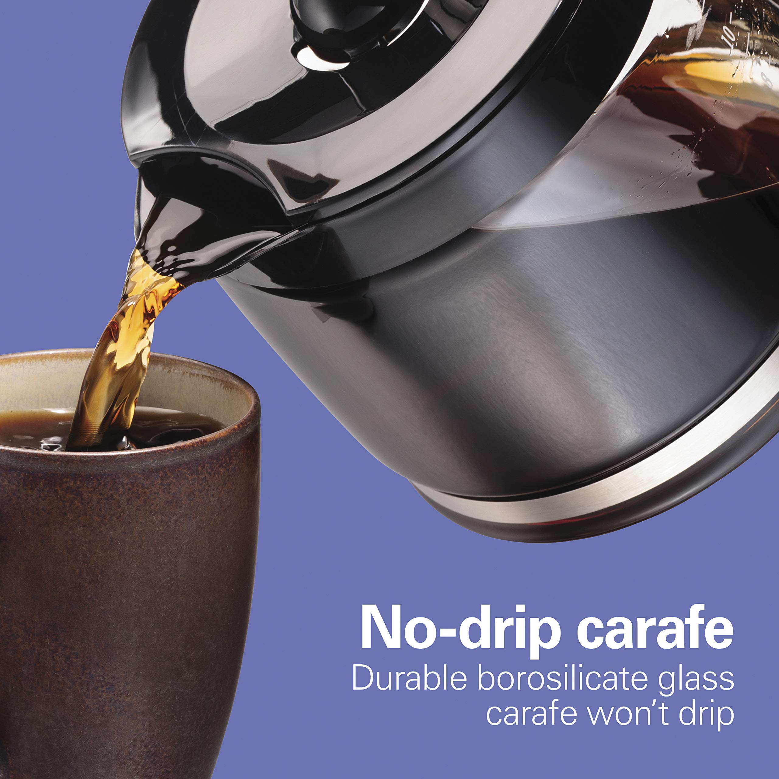 Hamiton Beach 12 Cup Compact Programmable Drip Coffee Maker With No-Drip Burosilicate Glass Carafe, 2-Hour Auto Shutoff, Space-S