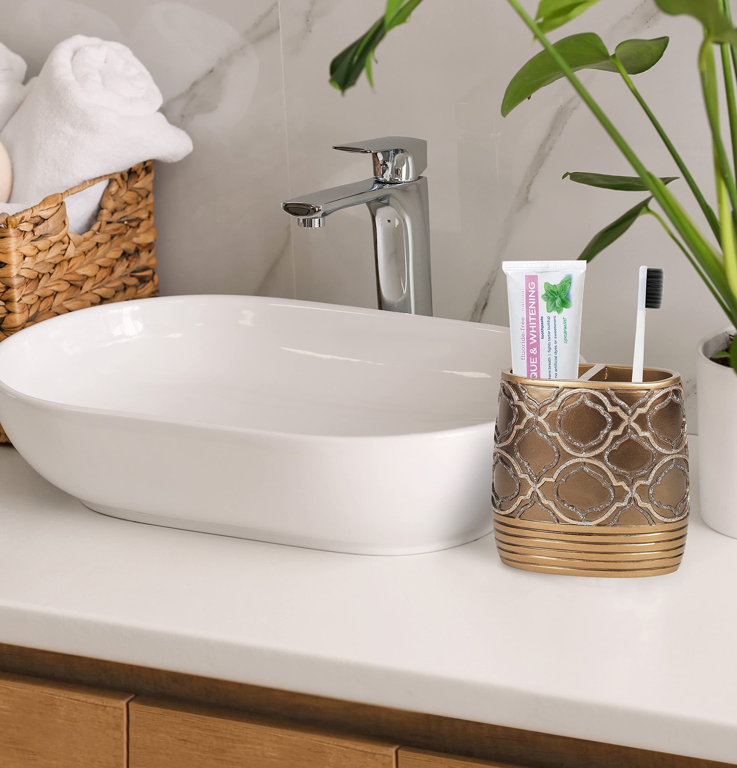 Popular Bath Toothbrush Holder, Spindle Collection, Gold