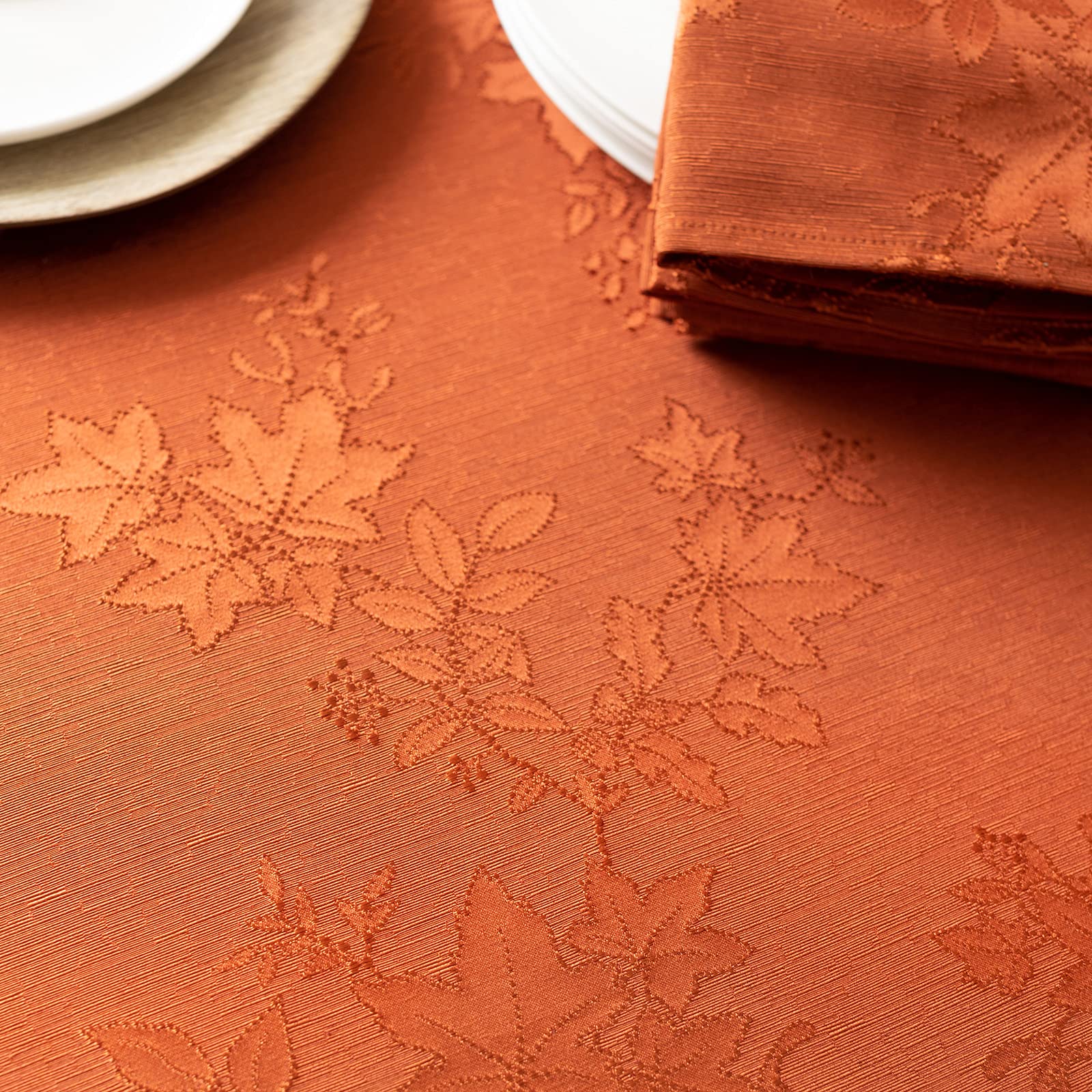 Benson Mills Tablecloth, Countryside Leaves Damask Fabric Tablecloth, Fall, Harvest & Thanksgiving Table Cloth(Rust/Burnt Orange