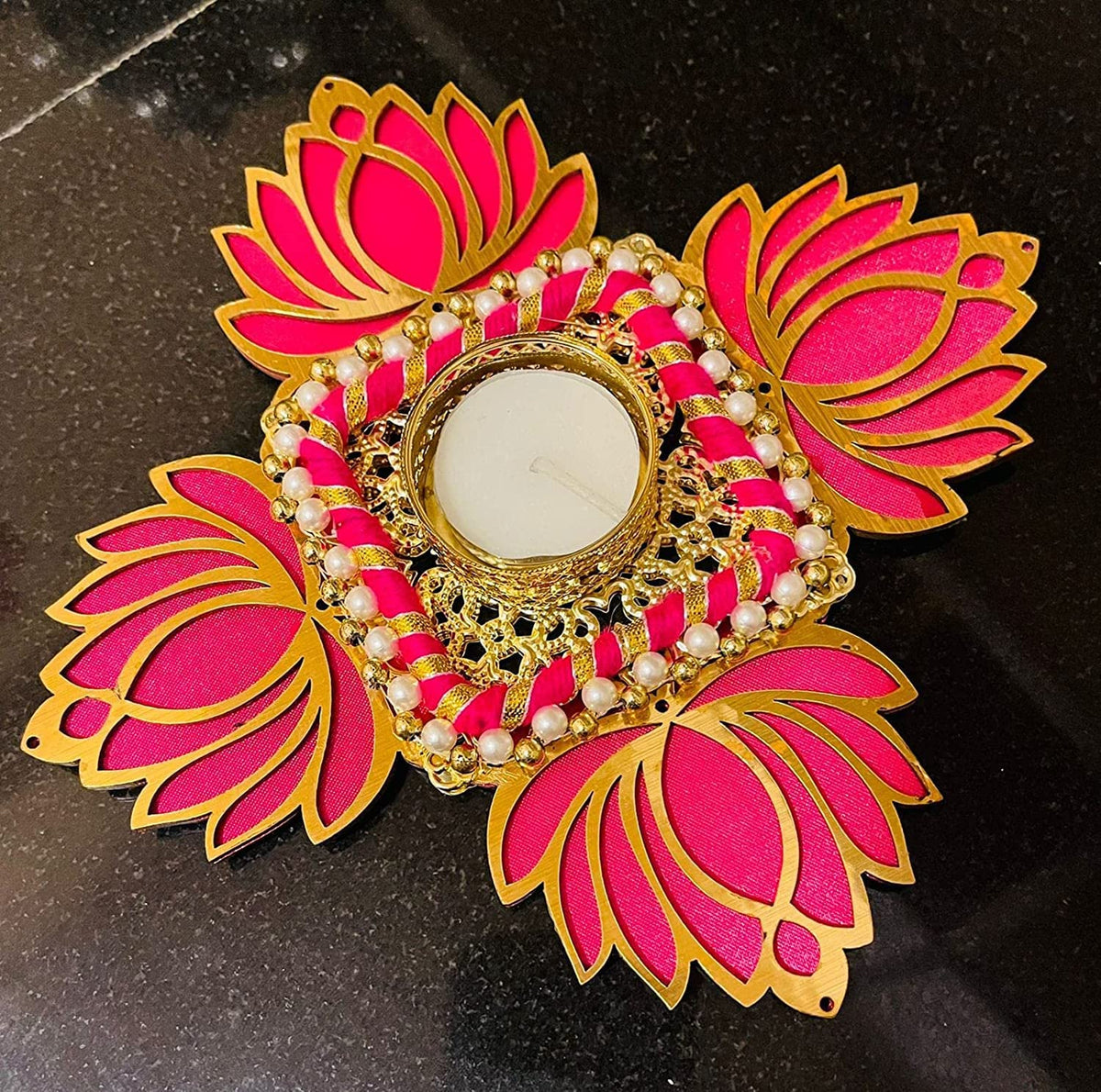 Single Rangoli GIFT JAIPUR Handmade Pink Lotus Single Diya Rangoli Candles with Wax f ...