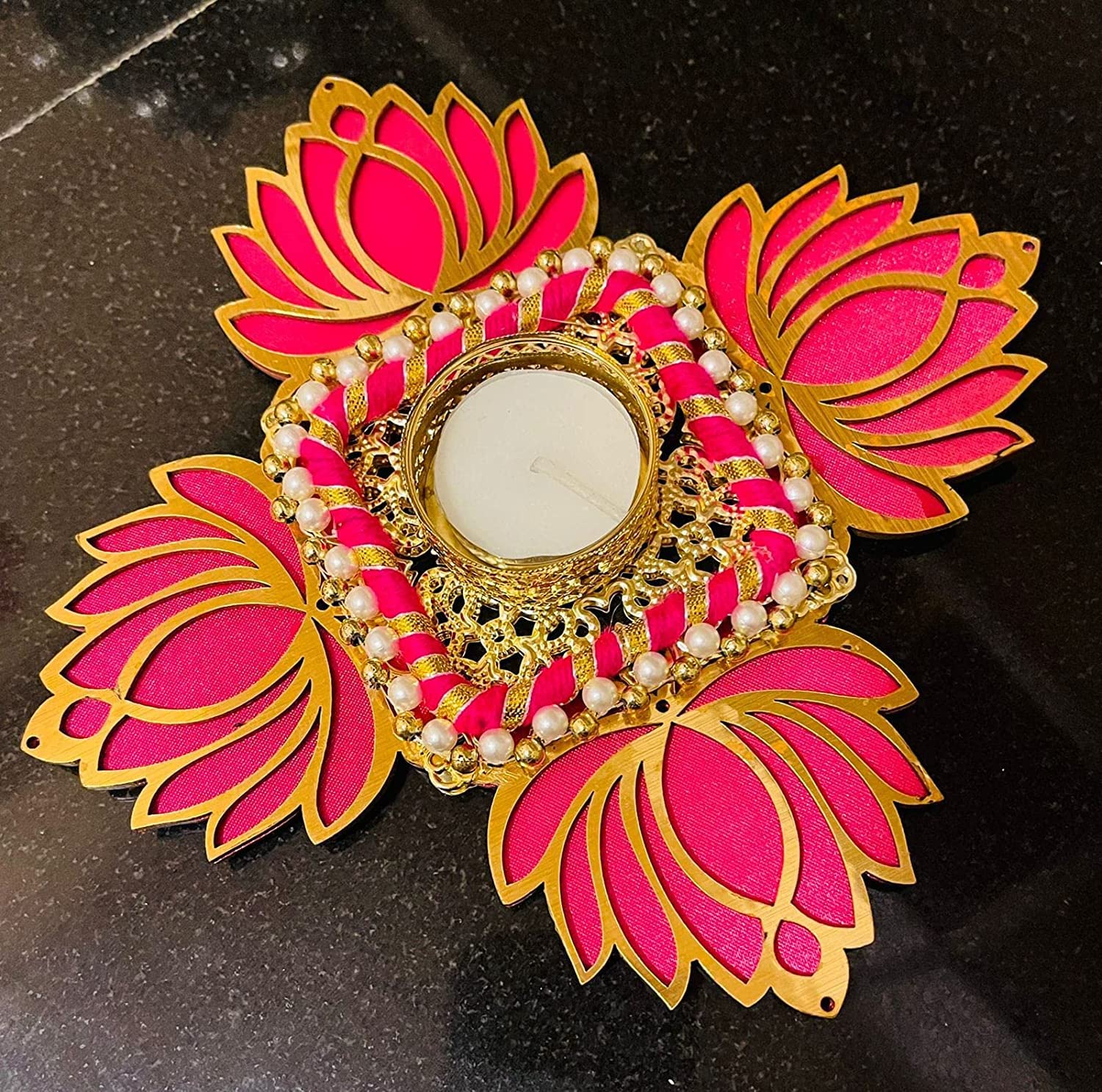 GIFT JAIPUR Handmade Pink Lotus Single Diya Rangoli Candles with Wax for Diwali Ganesh Chaturthi Laxmi Pooja Home Temple Rangoli