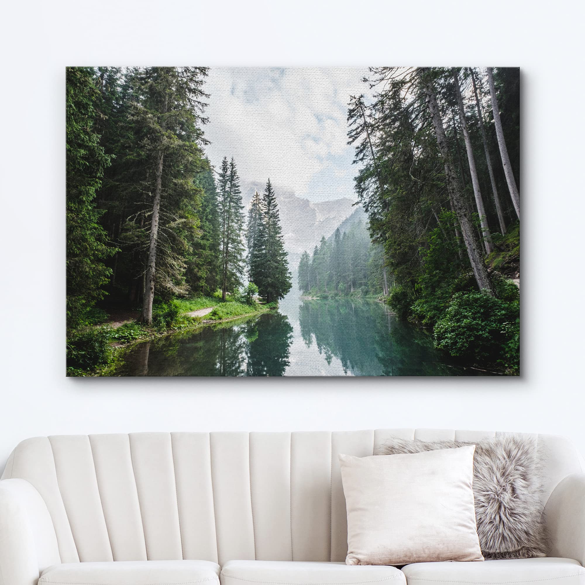 wall26 Canvas Print Wall Art Fall Green Forest with Lake Reflection Nature Wilderness Photography Modern Art Rustic Scenic Colorful Multicolor for Living Room  Bedroom  Office - 16$