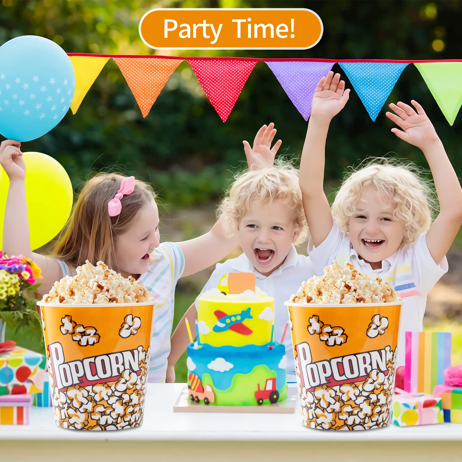 Raymea Plastic Popcorn Containers Retro Style Reusable Popcorn Buckets For Movie Night 7.1   X7.1   X5.1    - 2 Pack