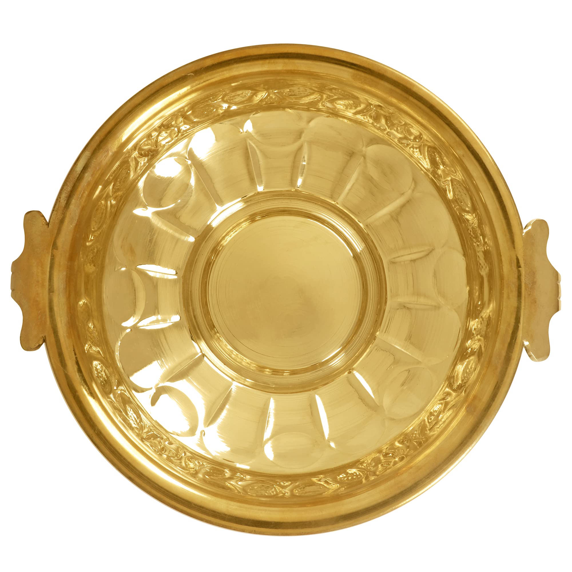 SATVIK Decorative 8 Inch Brass Urli Embossed For Floating Candles and Flowers Designer Bowl For Living Room Decoration