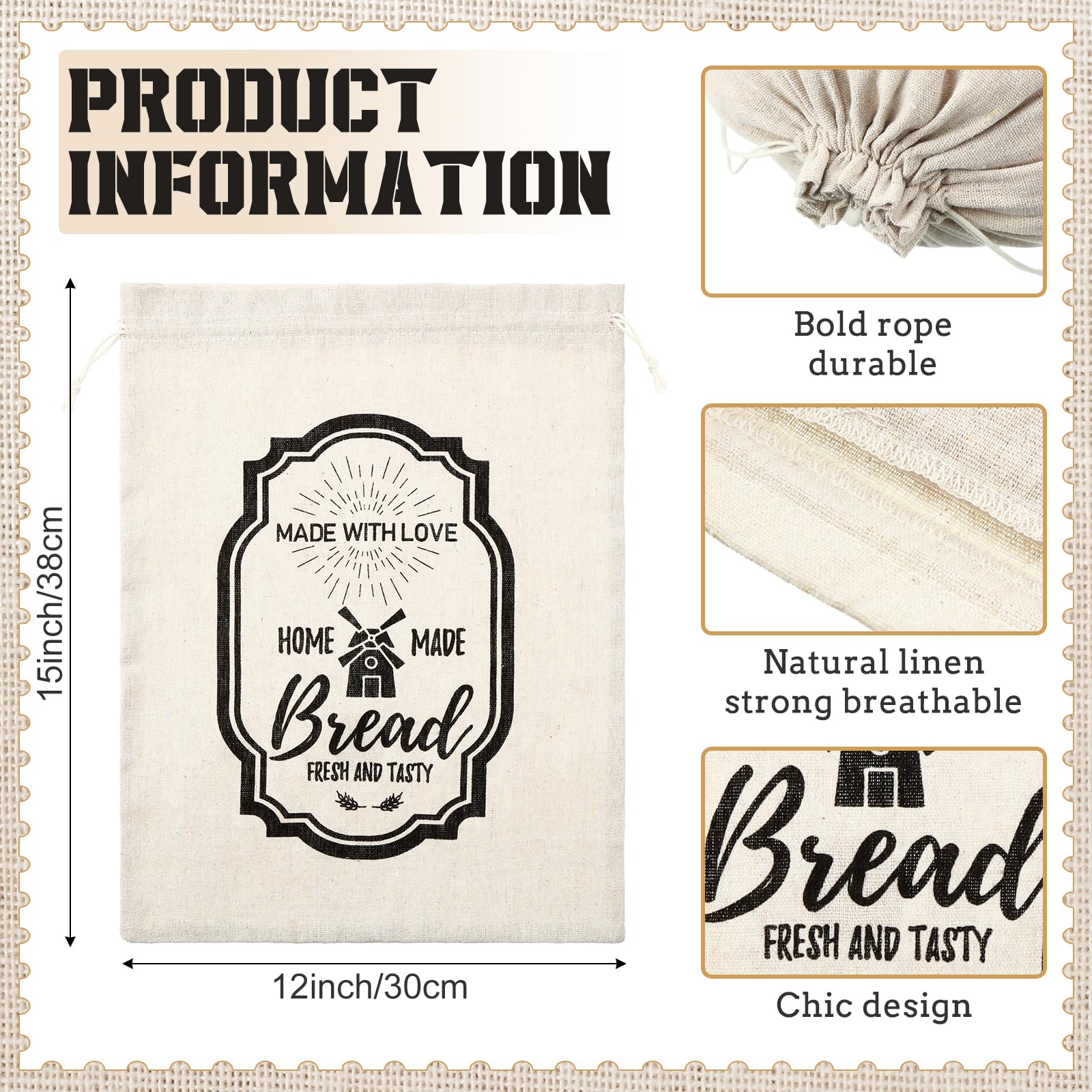 Vesici 8 Pcs Large Linen Bread Bag For Homemade Bread Reusable Bread Container And Saver Drawstring Bread Storage Bags Unbleache