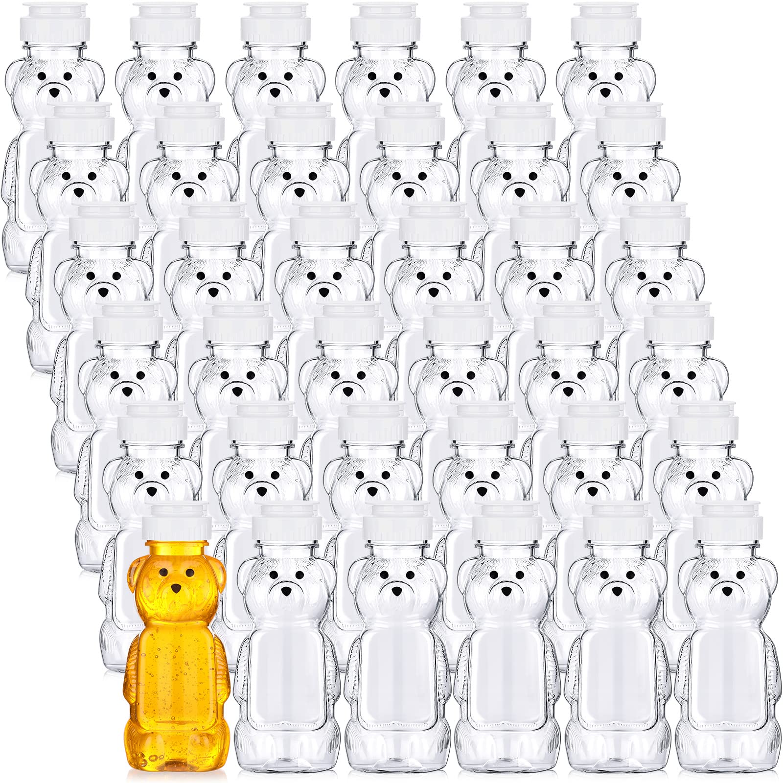 Thenshop 36 Pcs 8 oz Honey Jar Plastic Empty Bear Bottle Dispenser Clear Transparent Honey Containers Bear Cup Squeeze Bottle wi
