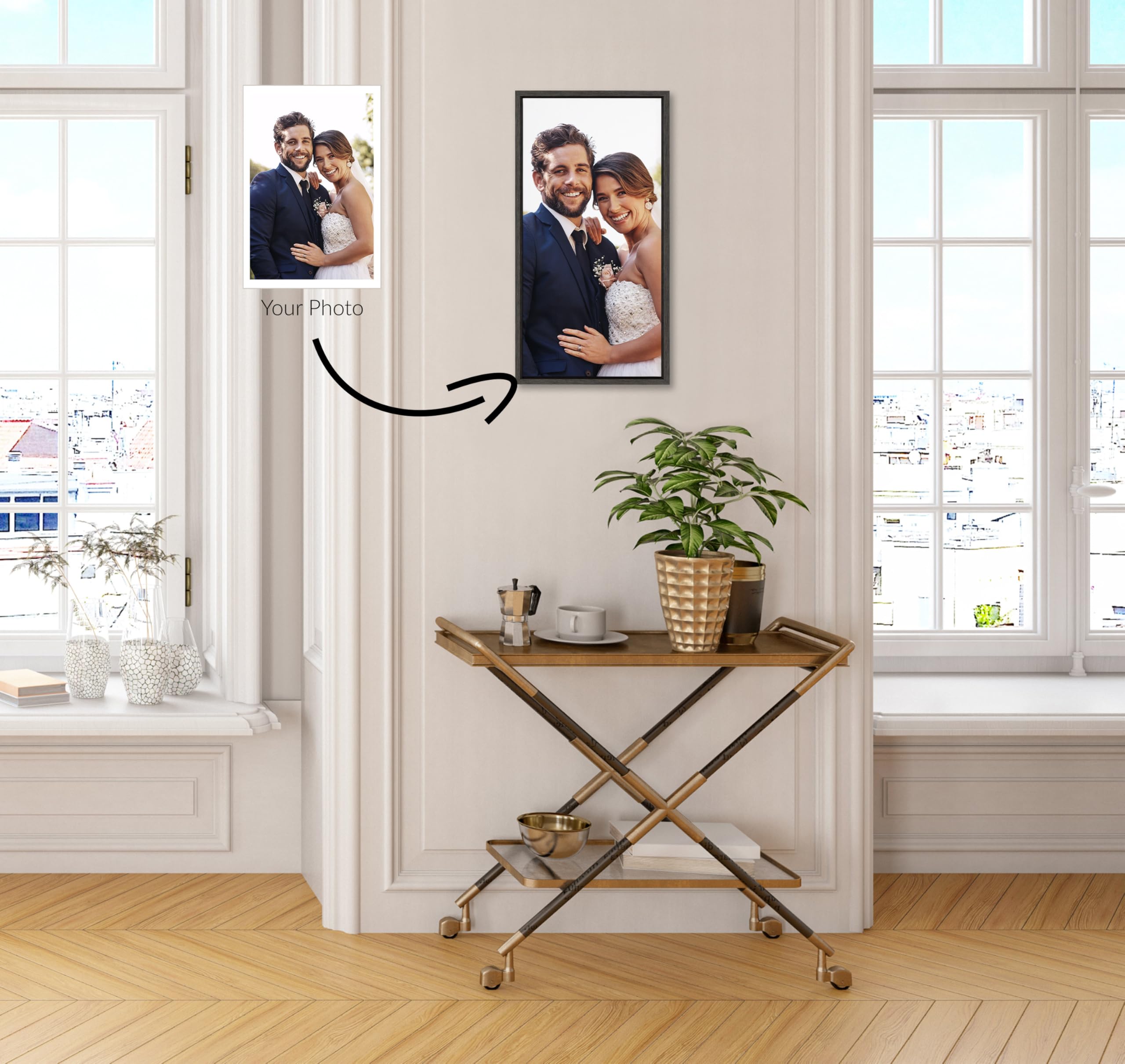 Kate And Laurel Custom Printed Framed Canvas Wall Art, 14X26.5 Dark Gray, Sylvie Personal Canvas Print With Your Photos For Livi