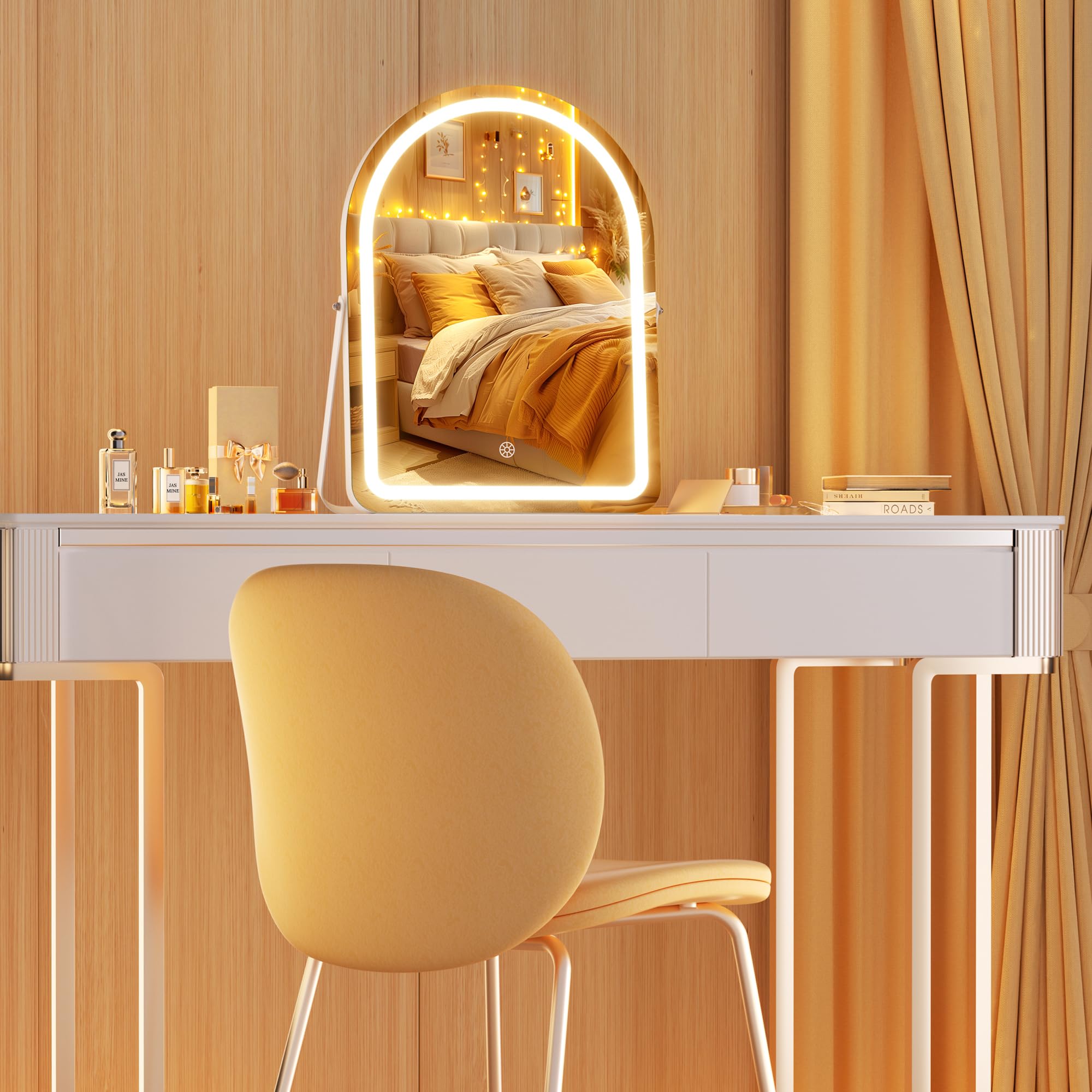 Hasipu Vanity Mirror With Lights And Bluetooth Speaker, 12''  14'' Arched Led Makeup Mirror, Lighted Makeup Mirror With Lights,