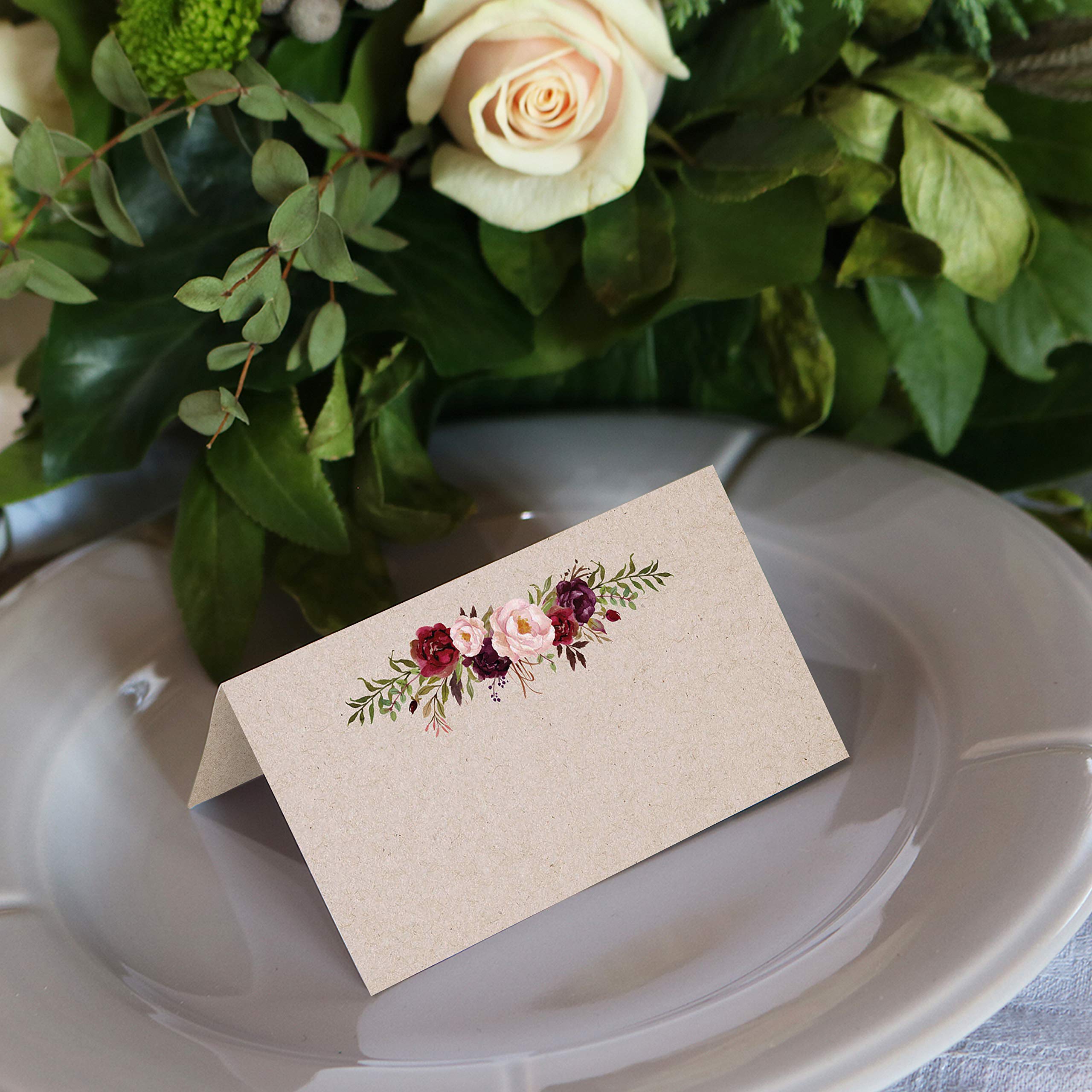 321Done Floral Place Cards 3.5X2, Made In Usa - Blank For Name Food Table Setting Dinner Party Seating Wedding Reception Buffet