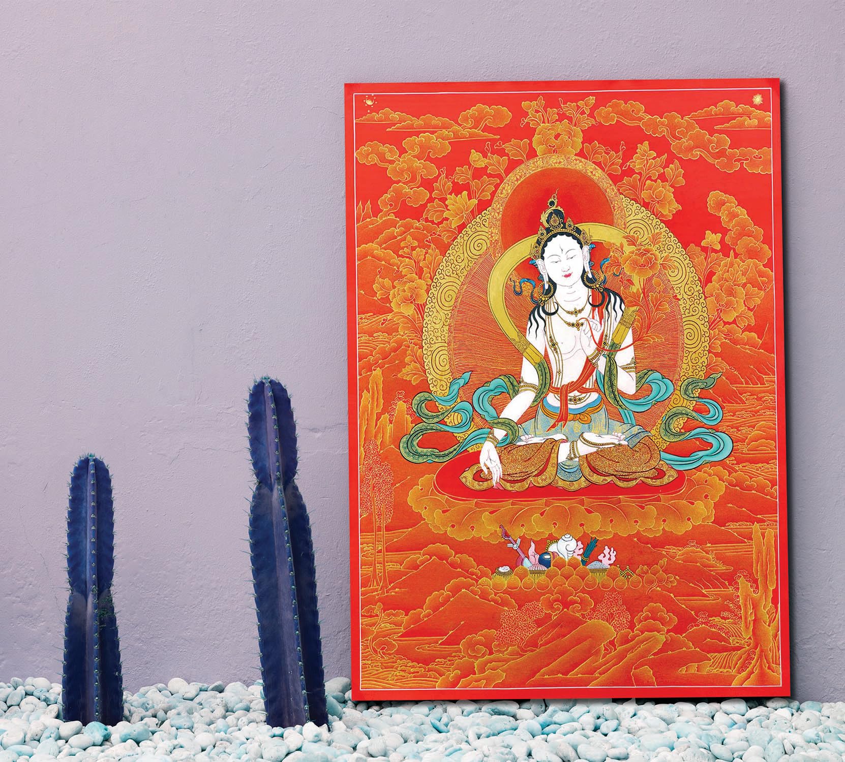 Namaste Home - Canvas Painting - White Tara Buddha - Thangka Art - Tibetan Art - Wall Art for Living Room Decoration (Unframed,