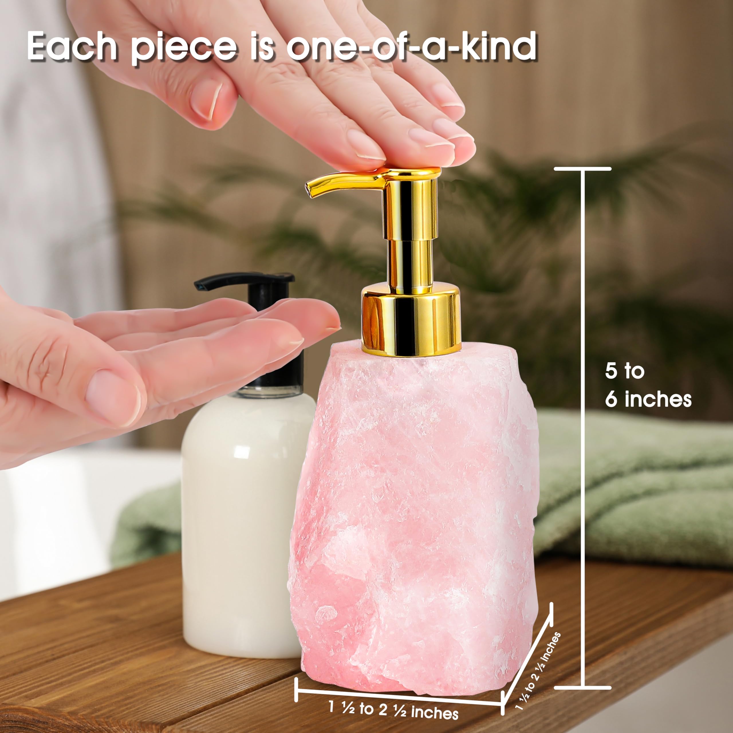 Spaceneat Rose Quartz Crystal Dispenser - Crystal Rock Soap Dispenser With Glossy Gold Color Pump - Natural Stone Soap Dispenser