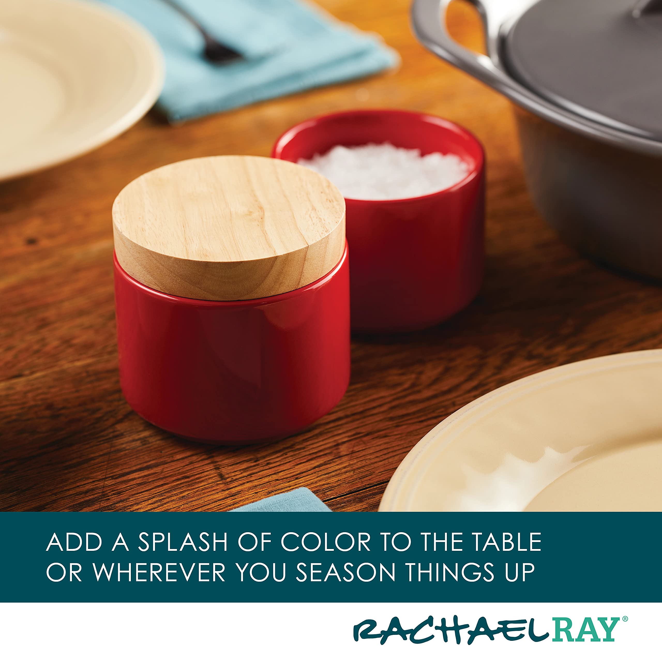 Rachael Ray Ceramics Stacking Spice/Seasoning Box Set with Lid, 2 Piece, Red