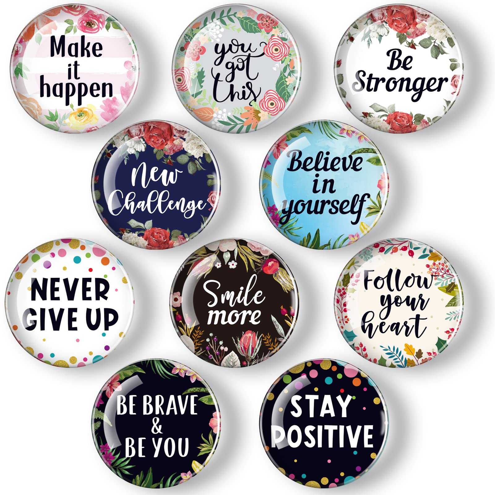 Weewooday 10 Pcs Inspirational Magnets for Refrigerator Fridge Decor Accessories Motivational Fun Quote Glass Floral Magnet for 
