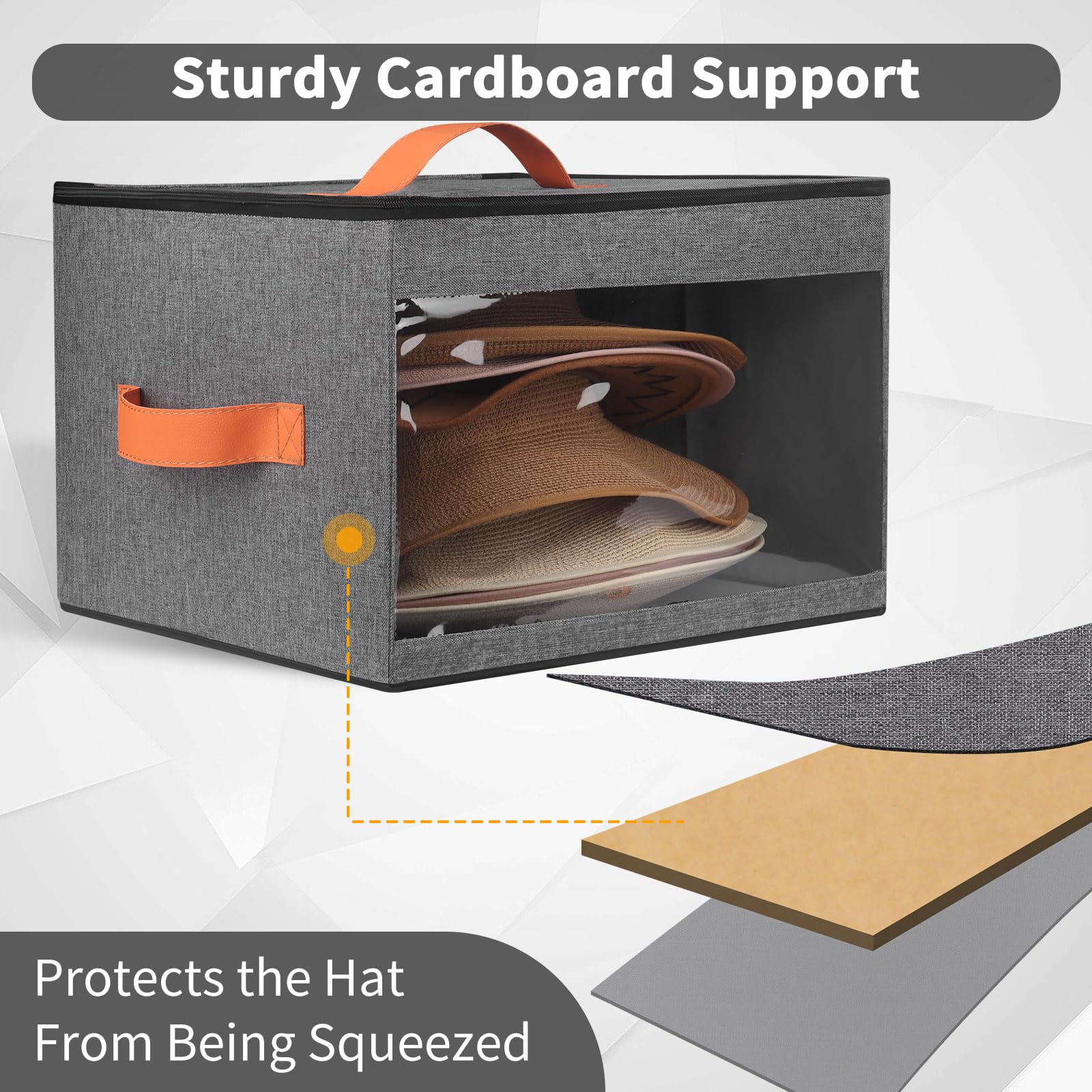 Kushon Upgraded Hat Storage Box For Women & Men,Closet Hat Boxes Organizer Bag With Dustproof Lids,Cowboy Hat Box,Hat Carrier Ca