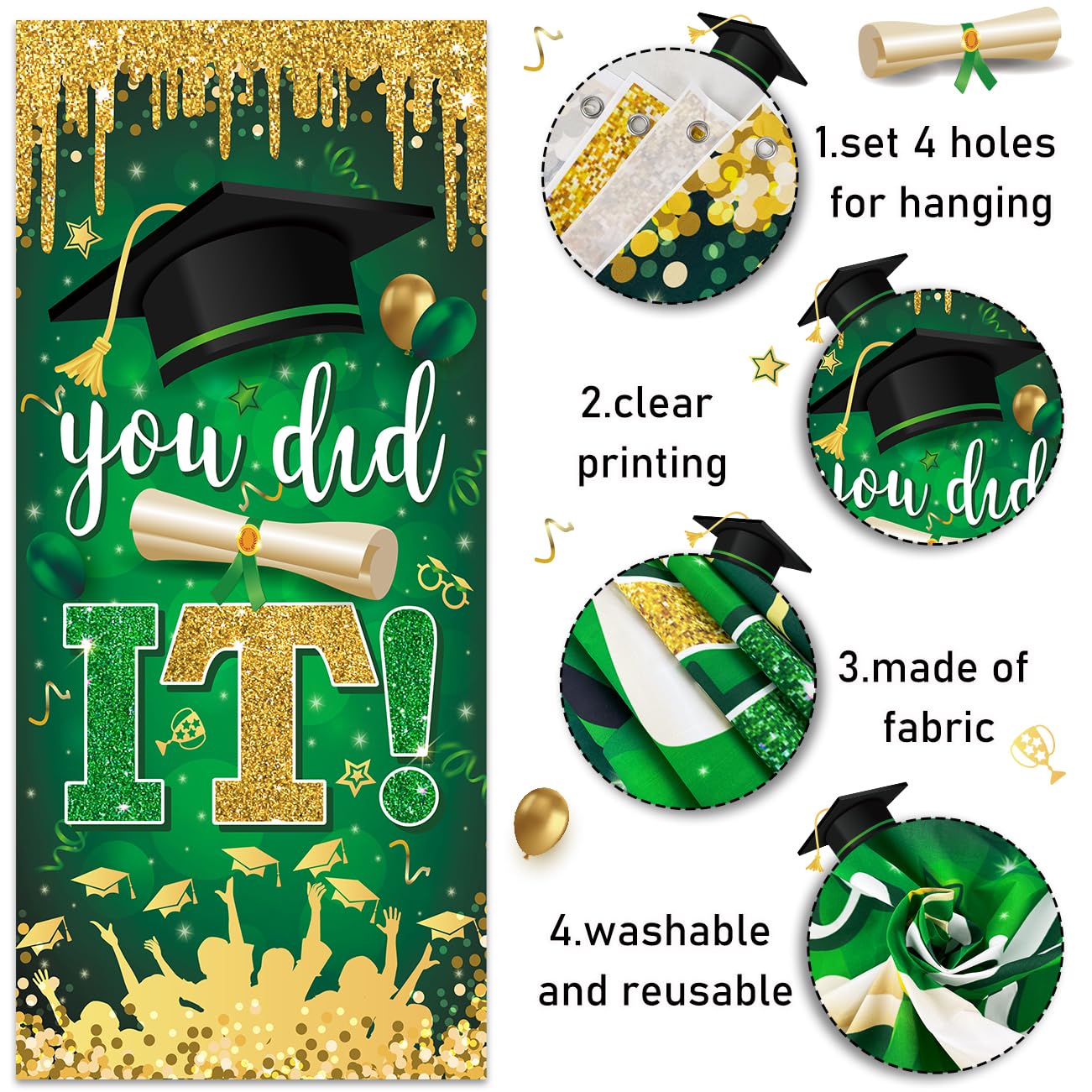 Green And Gold Graduation Decorations Class Of 2024 Congrats Grad Banner And You Did It Graduation Door Cover For High School Co