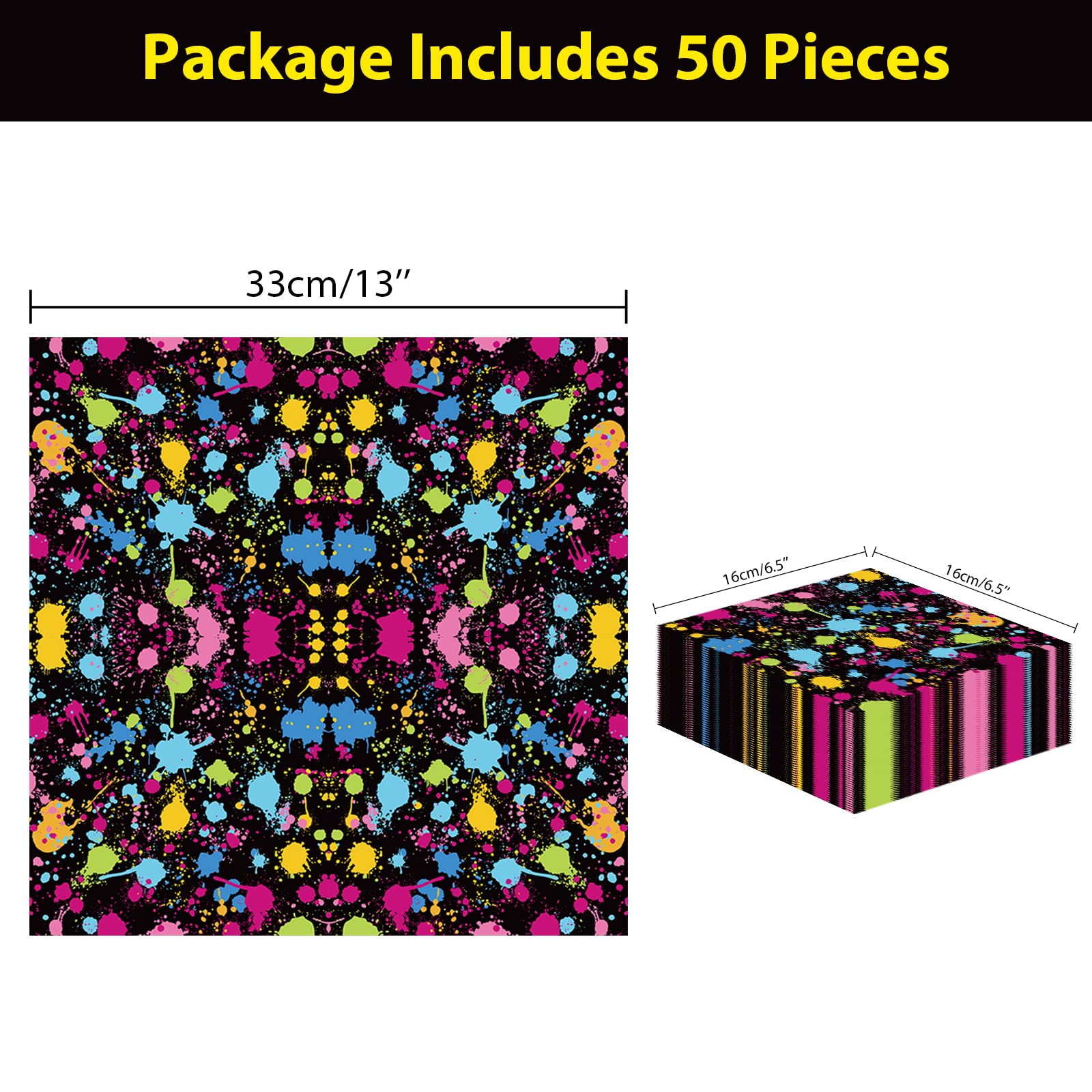 Gisgfim 50 Pcs Neon Napkins Glow In Dark Birthday Party Disposable Paper Napkins Glow Party Supplies Decoration Set