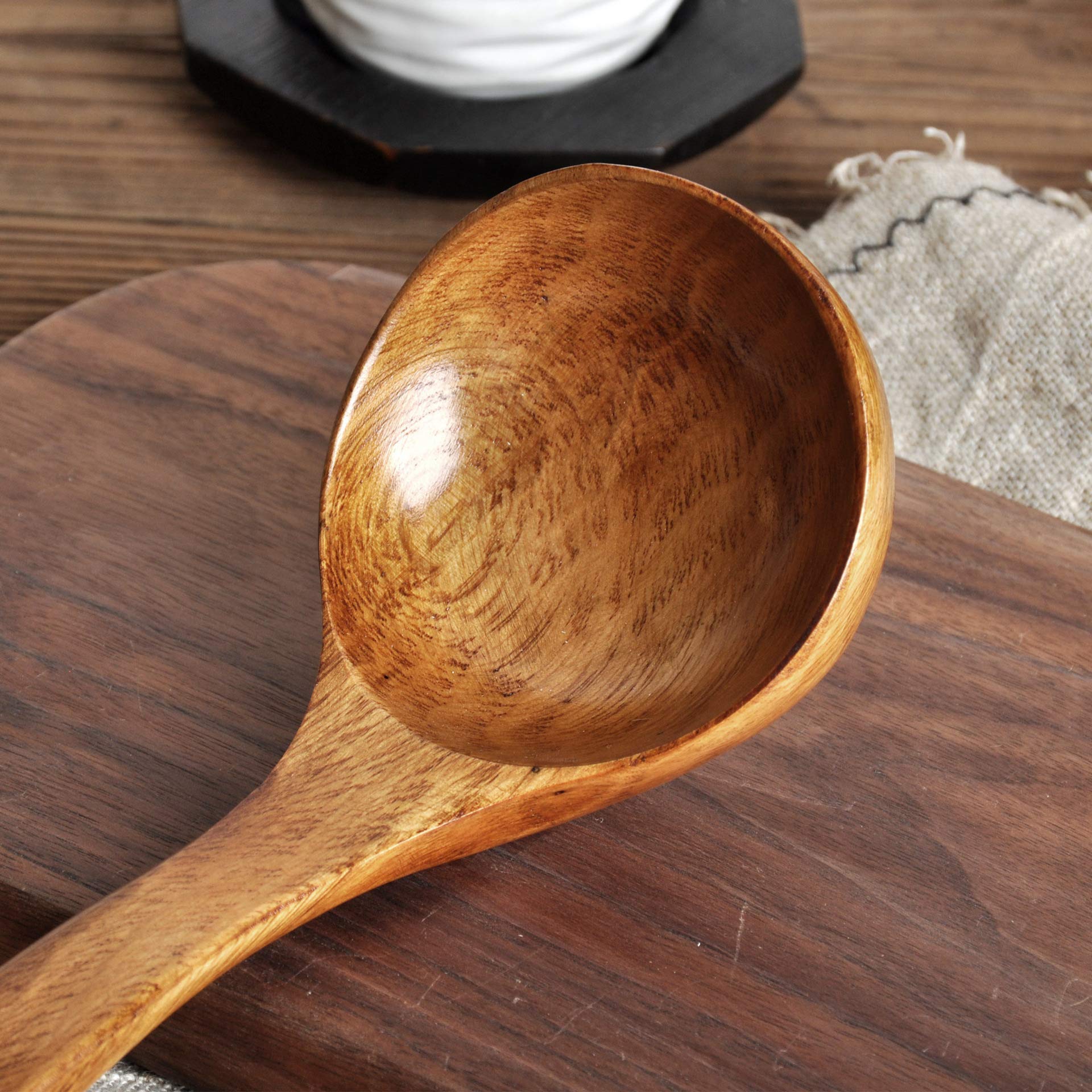FJNATINH Wooden Ladle. Long Handle Ladle Utensils for Soup.Handmade for Kitchen Cookware (Ladle)