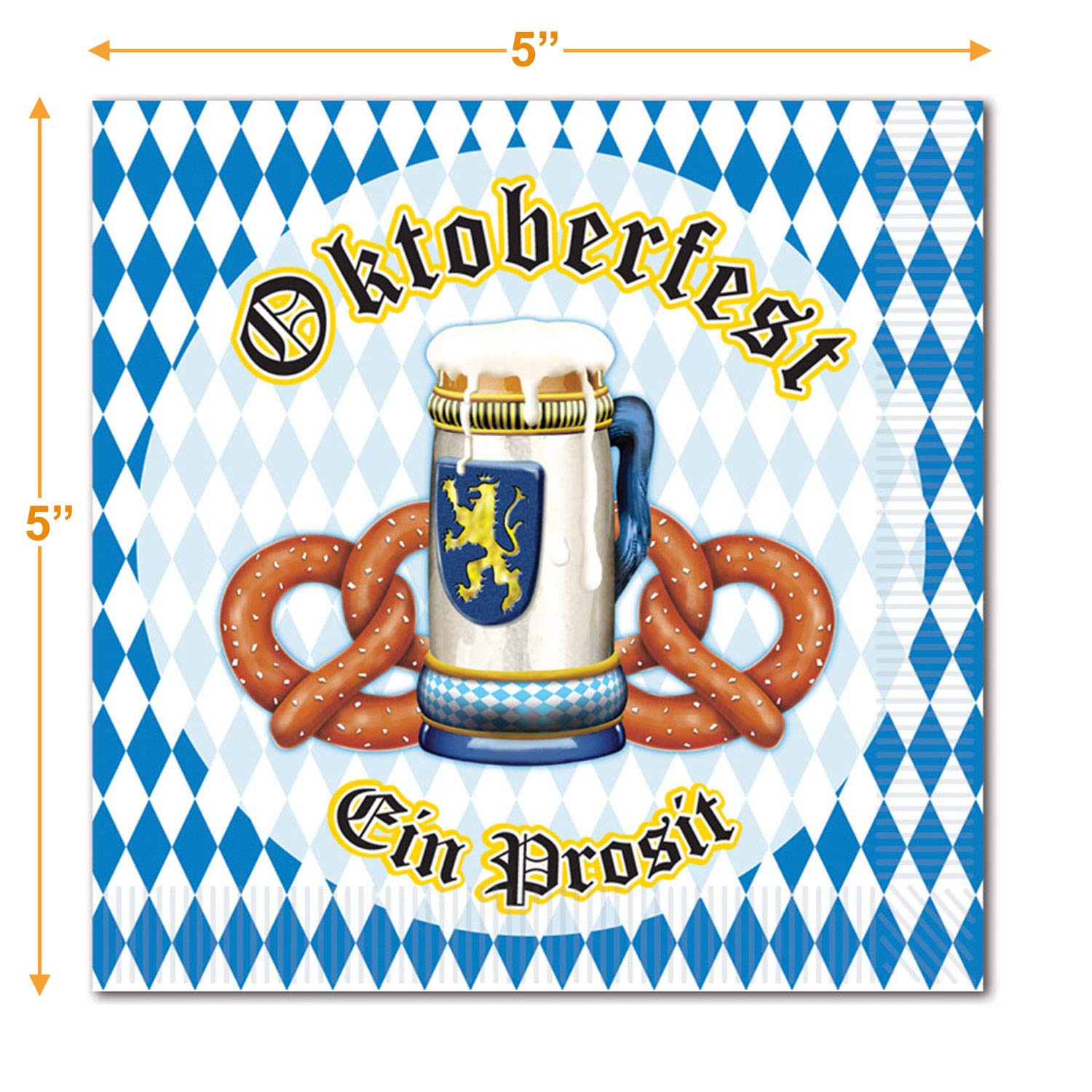 Oktoberfest Party Supplies - Blue and White Checkered Pretzel Paper Dessert Plates and Beverage Napkins (Serves 16)