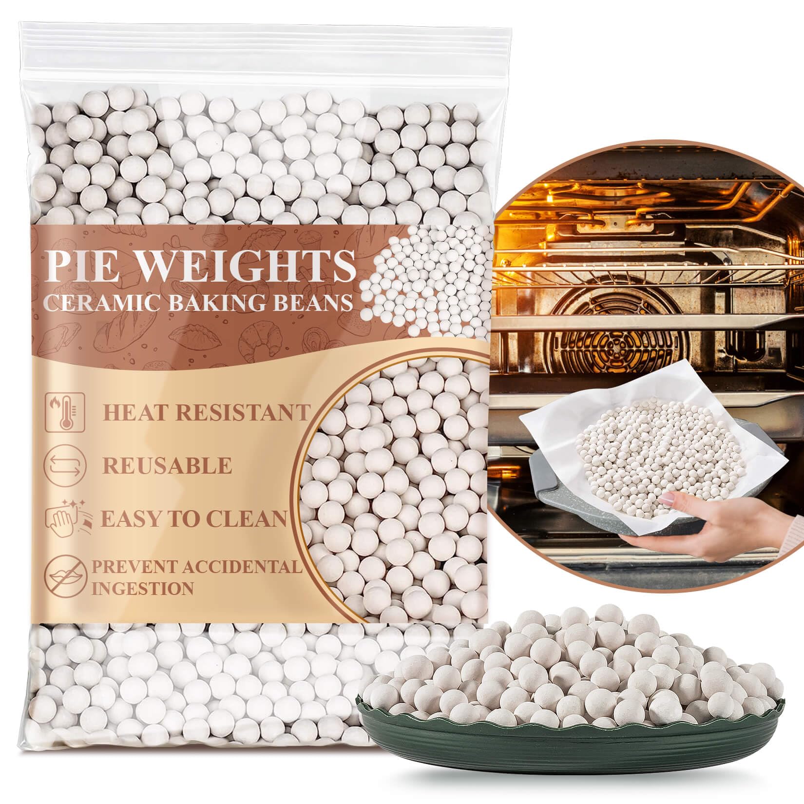 Sukh 1.94LB Pie Weights for Baking - Pie Crust Weights Ceramic Baking Beans for Reusable Natural Ceramic Stoneware Homemade Kitc
