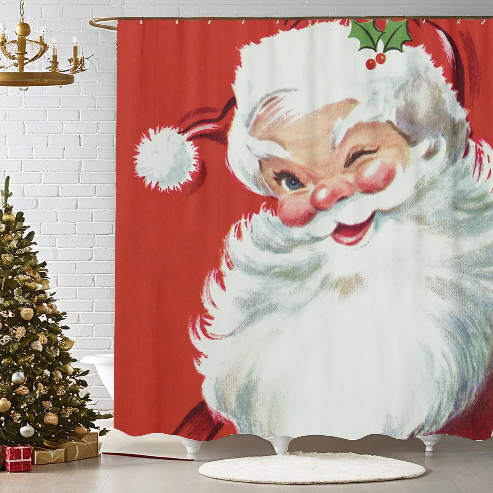 Sonernt Vintage Christmas Jolly Santa Claus Shower Curtain For Bathroom Polyester Durable Waterproof Bath Curtains Xmas Decor 72
