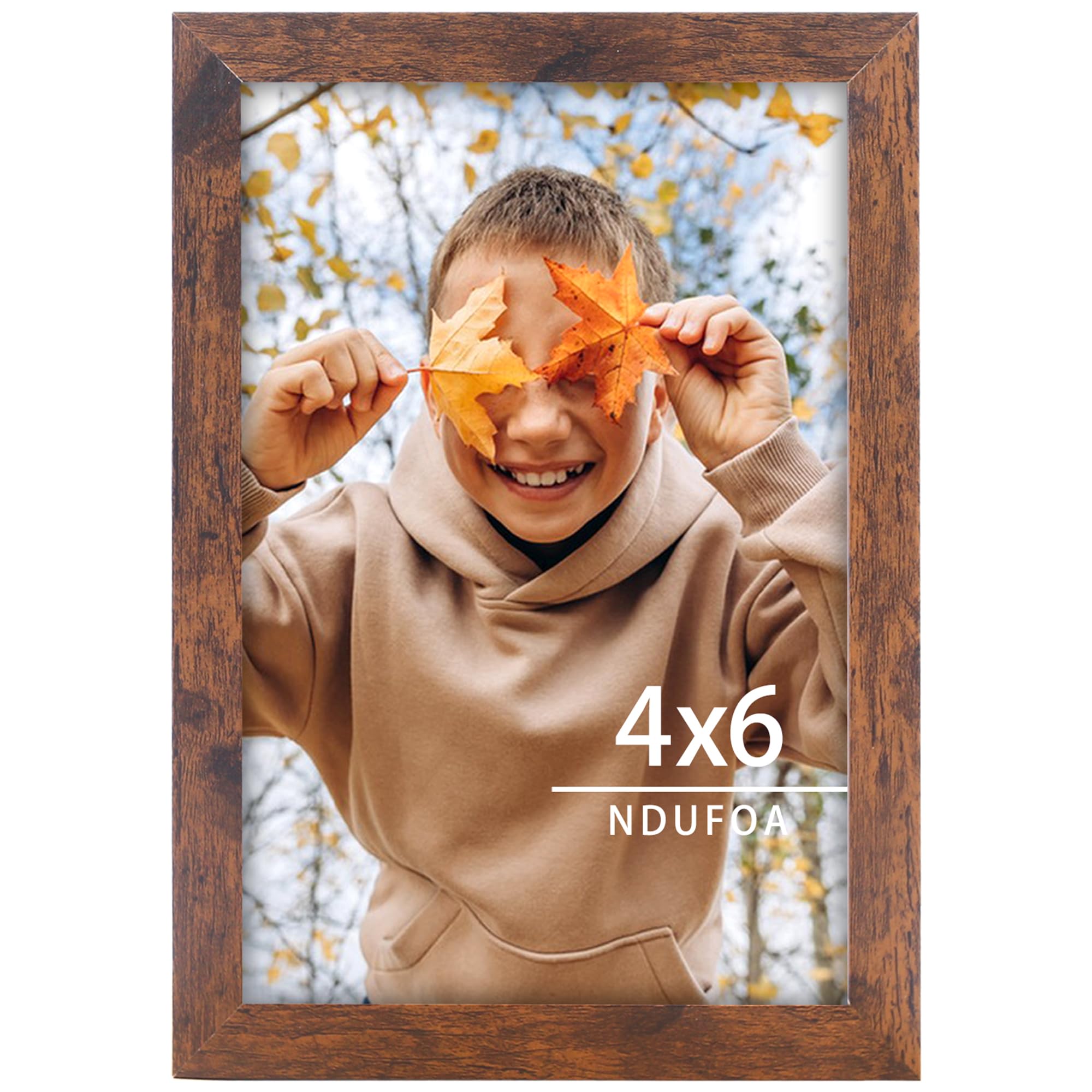 NDUFOA 4x6 Picture Frame, Rustic Square Frame Display 4x6 Photos, Poster Frame for Wall and Tabletop, Brown