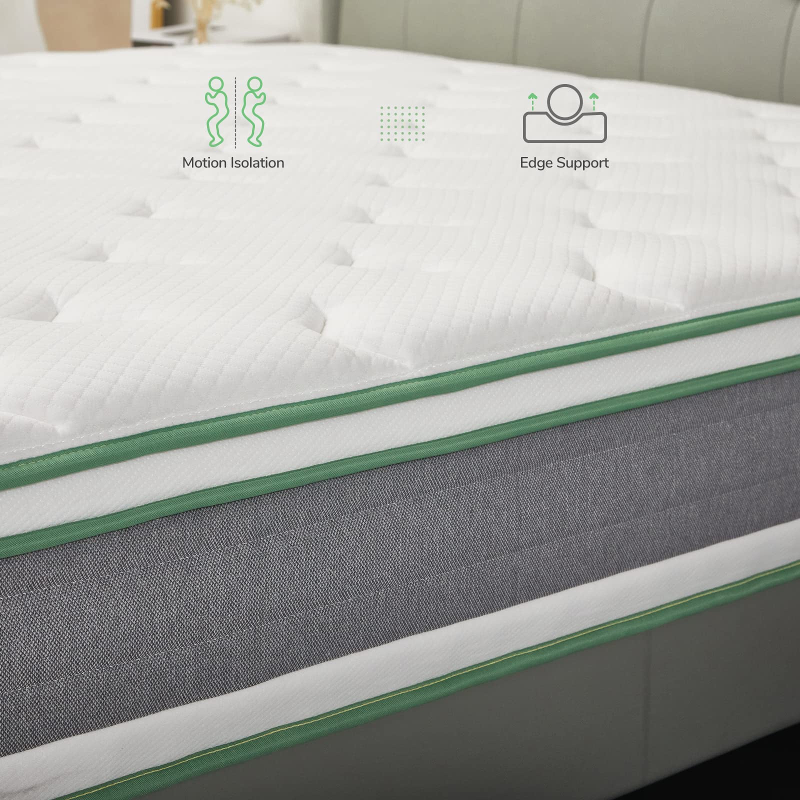 Novilla Queen Size Mattress  10 Inch Hybrid Mattress in a Box  Individually Wrapped Pocket Coils Innerspring Mattress for Motion Isolation  Pillow Top Mattress with Medium Firm Feel  Groove