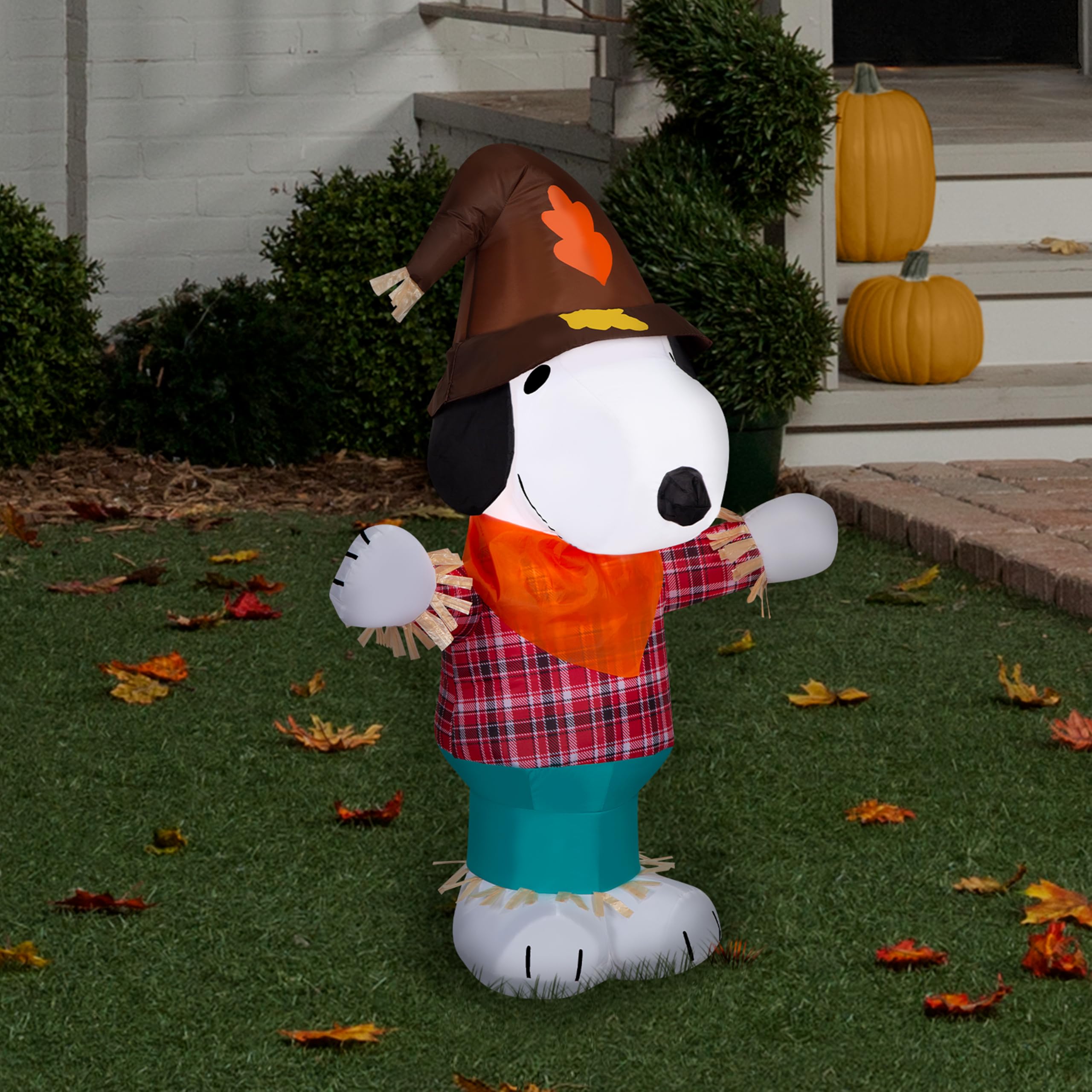 Gemmy Airblown Inflatable Harvest Snoopy in Plaid Shirt Peanuts, 3.5 ft Tall, Multicolored