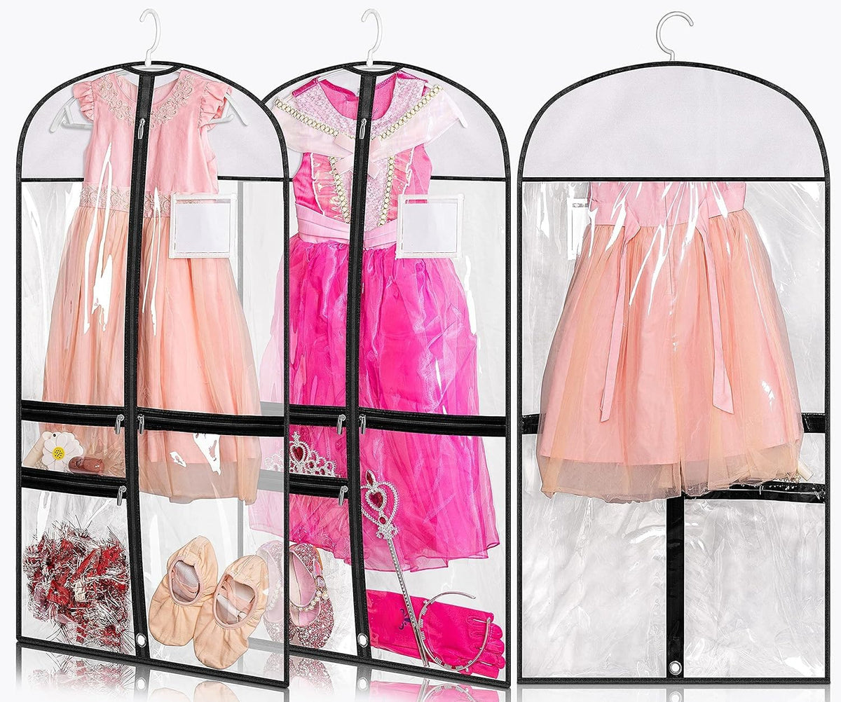 Kimbora Clear Dance Costume Garment Bag For Dancers 3 Zippered Pockets Kids Embroiderable Competitions Bags, Clothes Cover For G