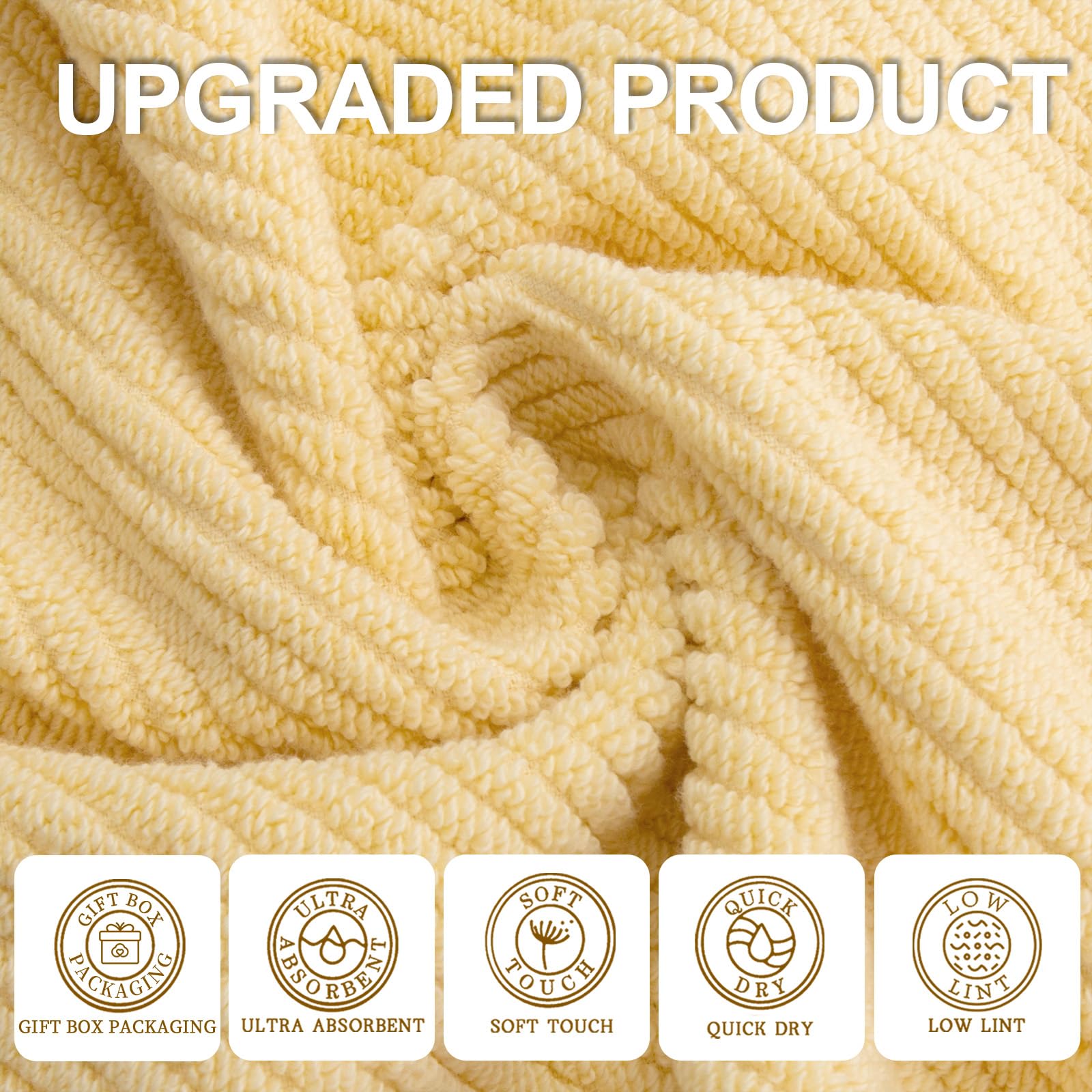 Yellow Bath Towels, Luxury Bath Towels Set Of 4, Large 30'' X 56'' - 100% Cotton | Quick Dry | Lightweight | Thick | Soft | Abso