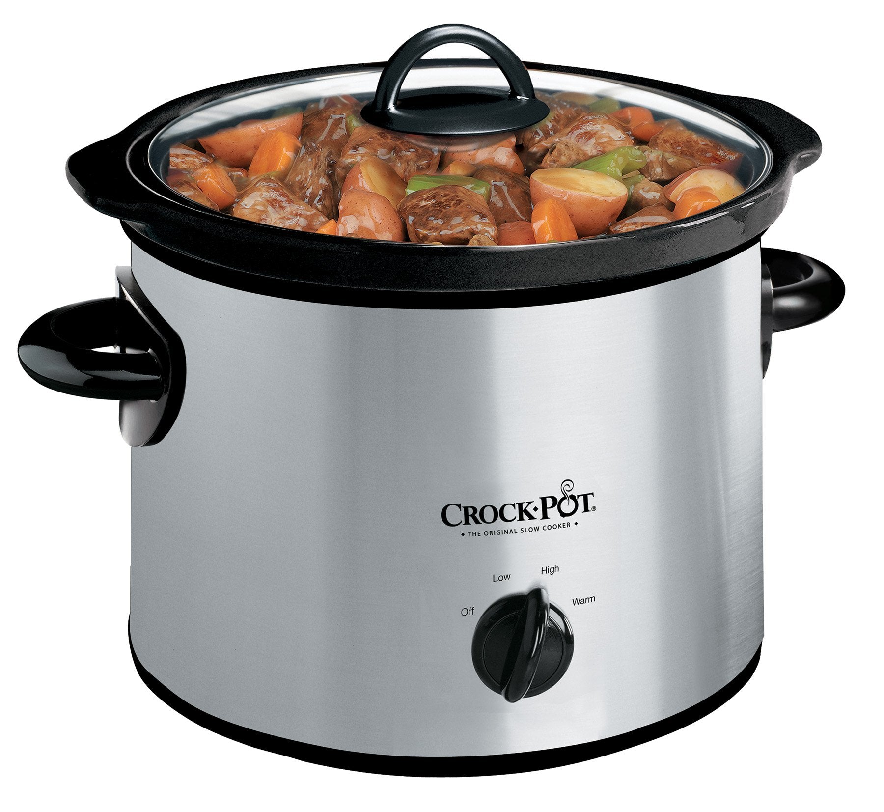 Crock-Pot Small 3 Quart Round Manual Slow Cooker, Stainless Steel And Black (Scr300-Ss)