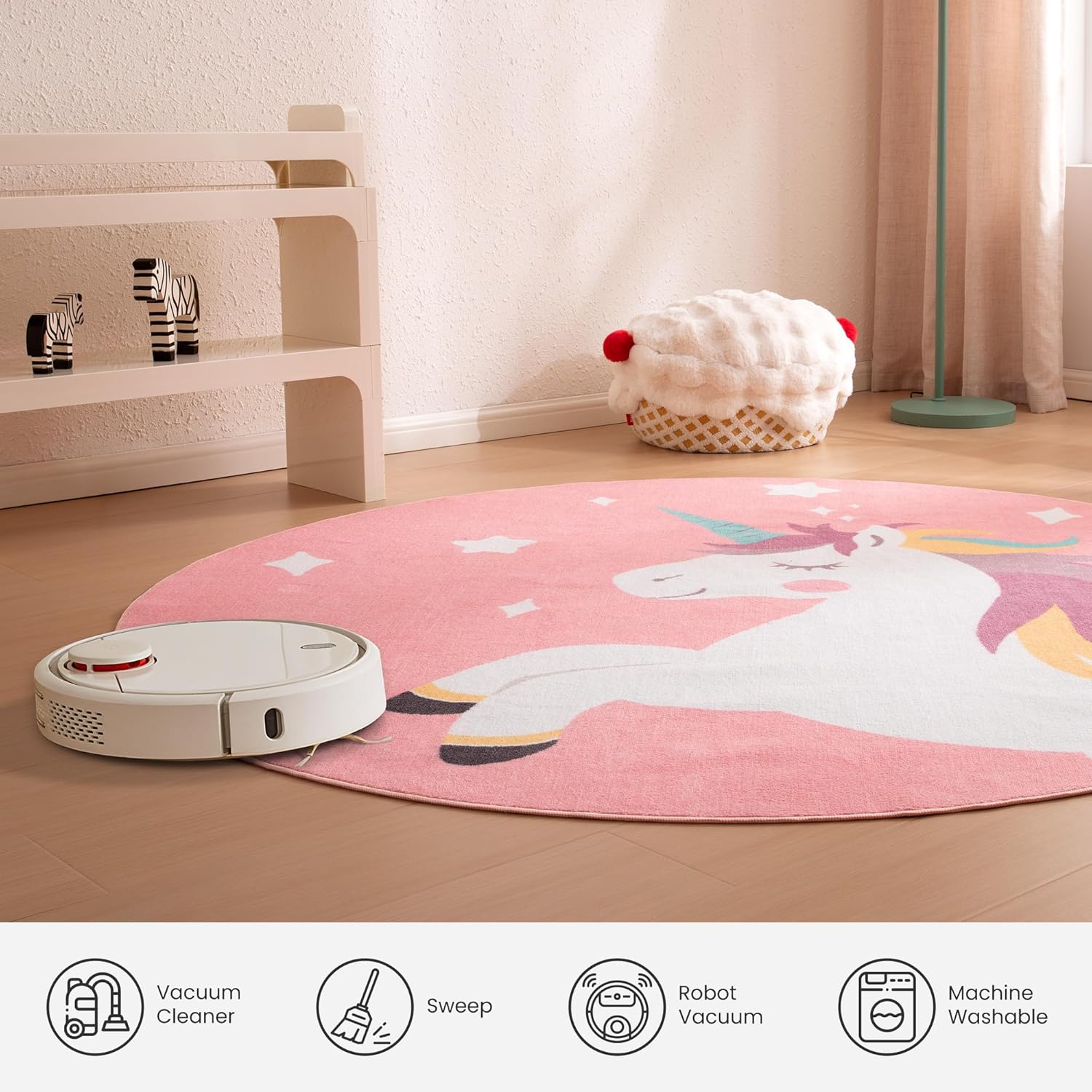 Machine Washable Non Slip Kids Rugs for Living Room & Bedroom - Pink Unicorn