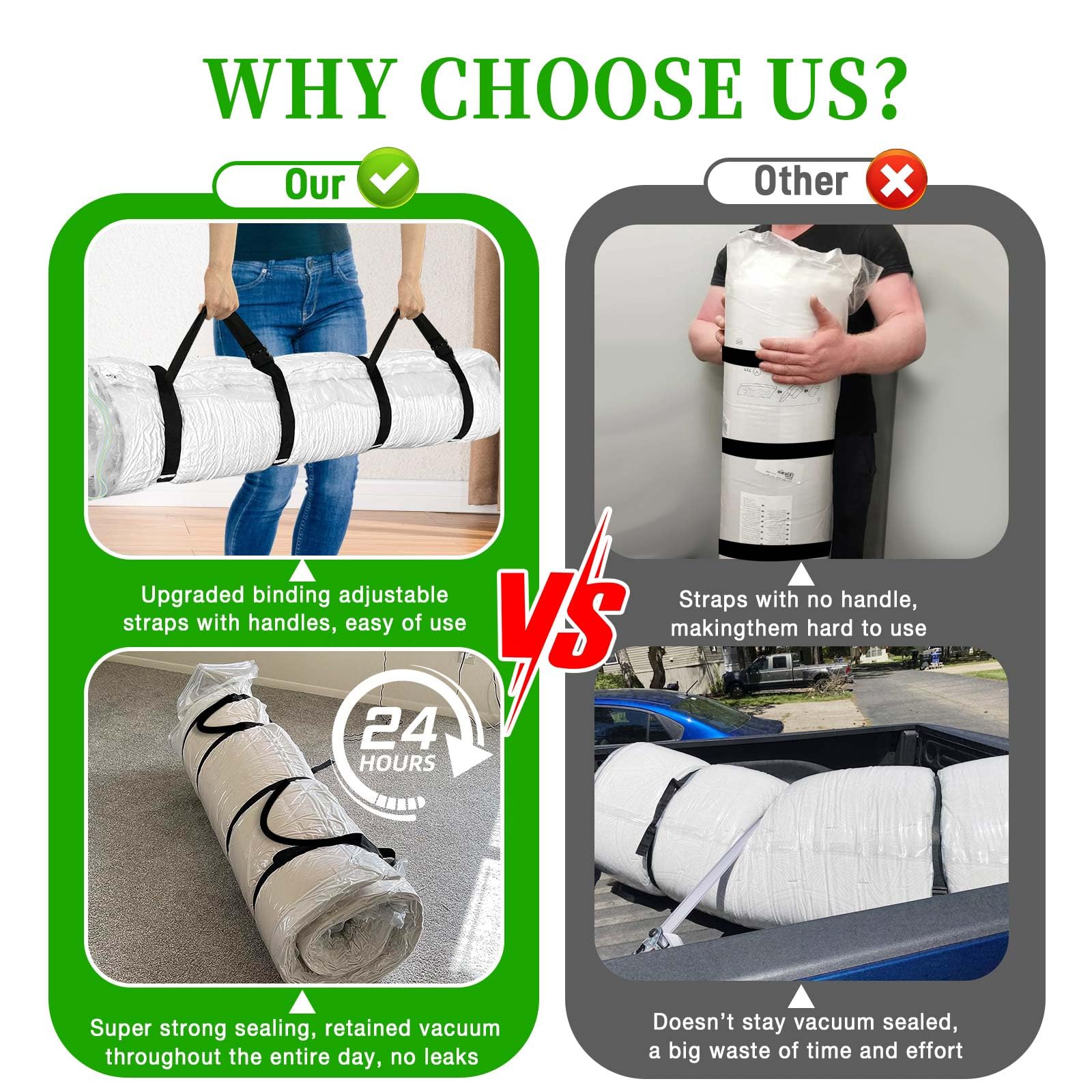 Westale Mattress Vacuum Bag King/California King New Upgraded Straps For Moving Leakproof Double Zip Seal Mattress Compression V