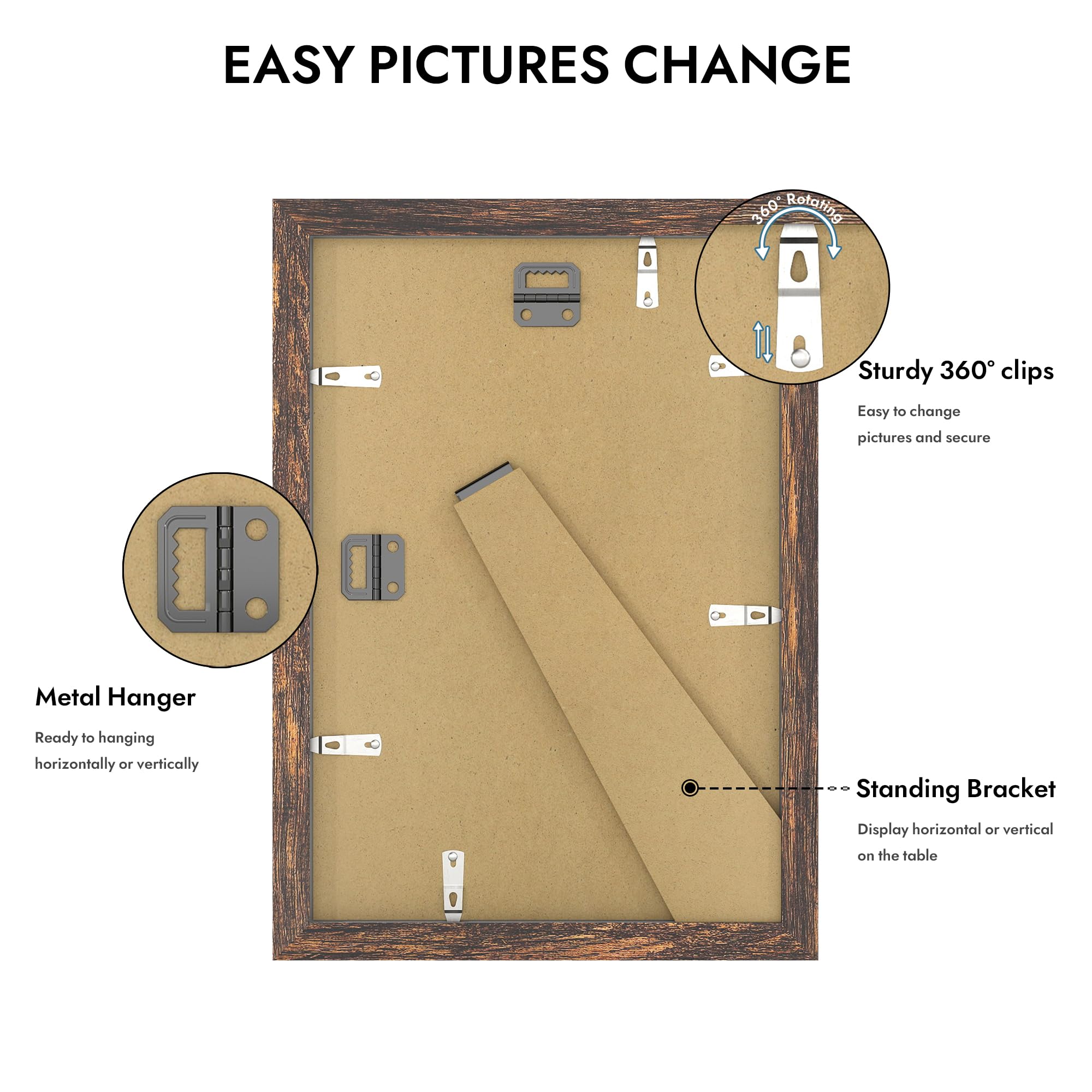 Hongkee 8x12 Picture Frame with Glass, Display Pictures 6x9 with Mat or 8 x 12 without Mat - Wall and Tabletop, 8 by 12 Photo Wo