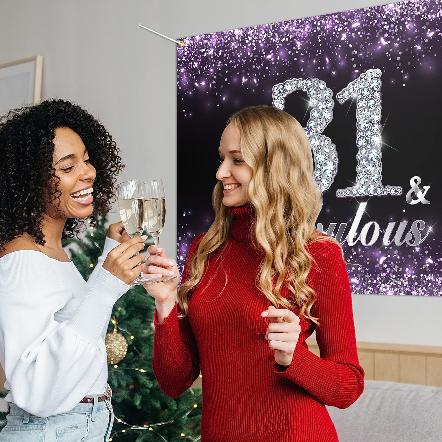 Hamigar 6X4Ft Happy 31St Birthday Banner Backdrop - 31 & Fabulous Birthday Decorations Party Supplies For Women - Purple