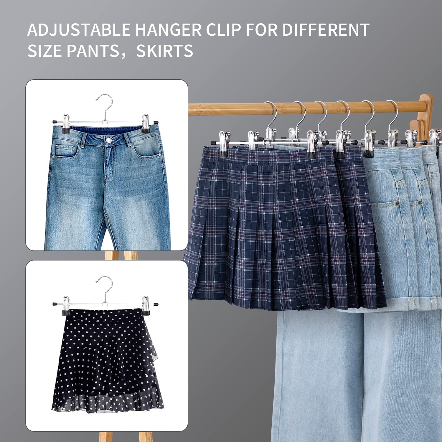 Cimlord 12 Pack Pants Hangers With Clips Skirt Hangers For Women Shorts Hangers Heavy Duty Metal Clothes Hanger For Closet Space