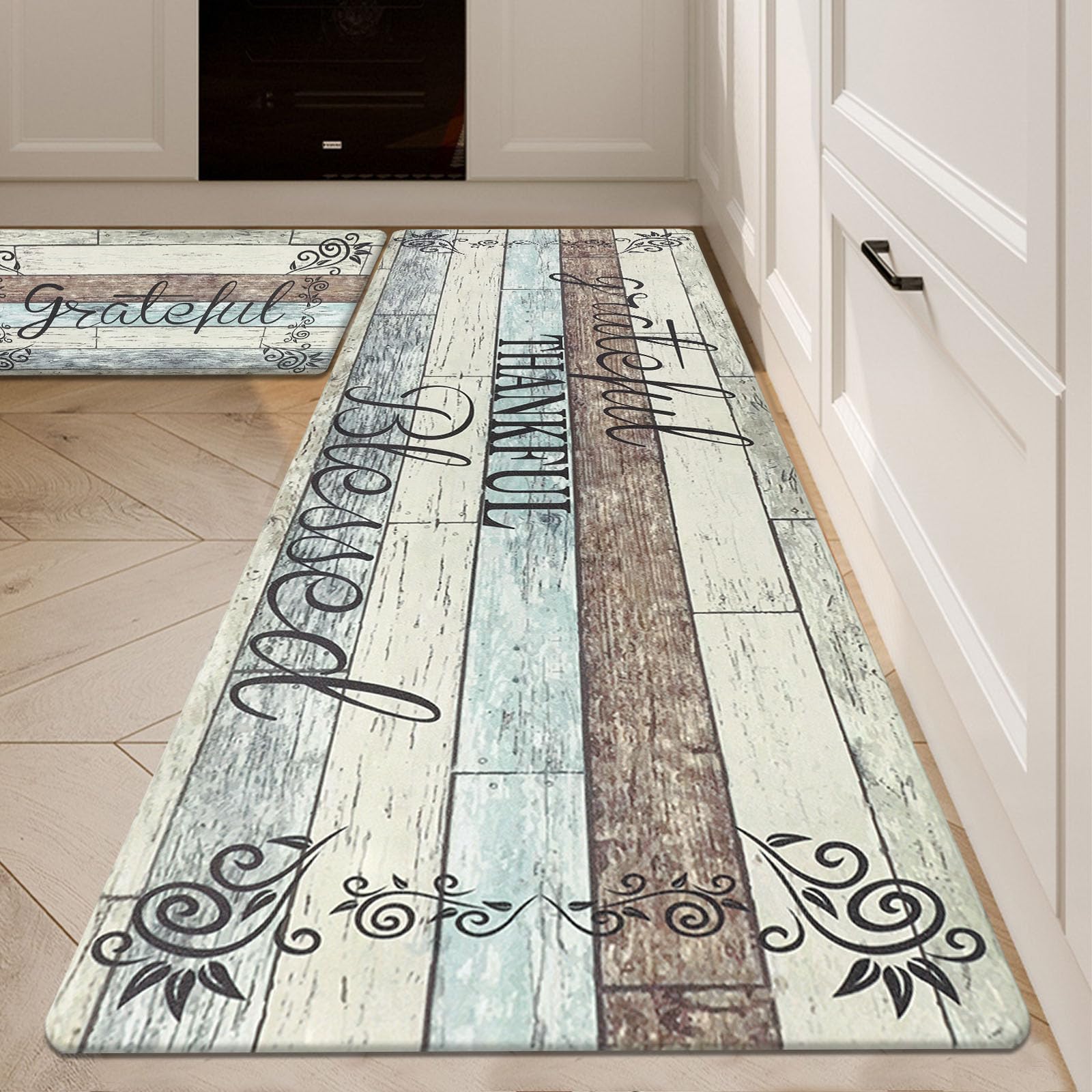 HEBE Anti Fatigue Kitchen Mat Set of 2 Non Slip Cushioned Kitchen Mats for Floor Waterproof Farmhouse Kitchen Rugs and Mats Set 