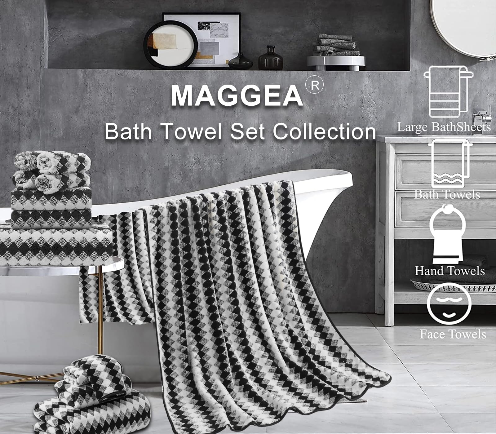 4 Piece Bath Towel Black Oversized Bath Sheet 35''X70'' Bathroom Towel Extra Large Bath Towel Set Soft Highly Absorbent & Quick