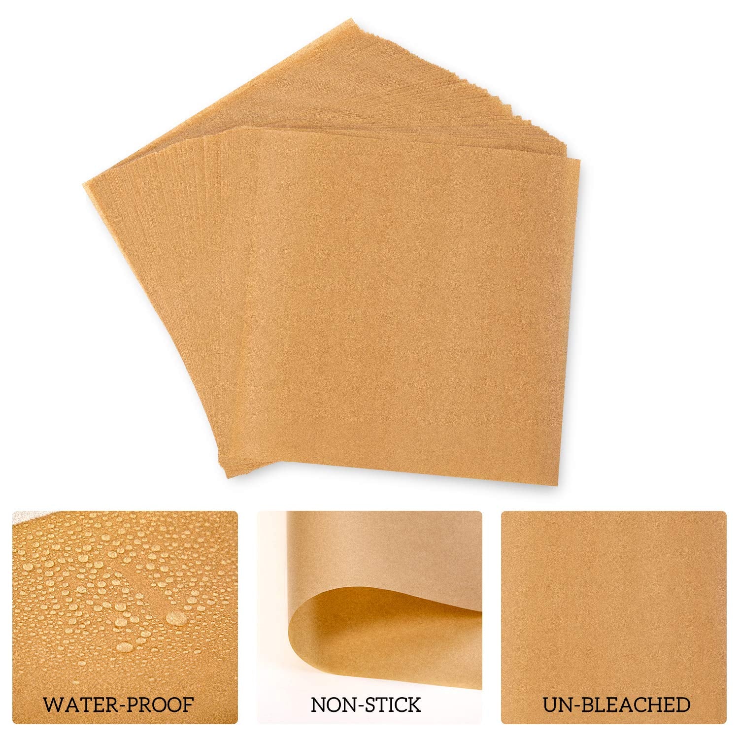 Hiware 200 Count Unbleached Parchment Paper Squares 6'' x 6''  Non-Stick Wax Paper Sheets for Separate Burgers  Cookies & Other Foods When Storing  Freezing