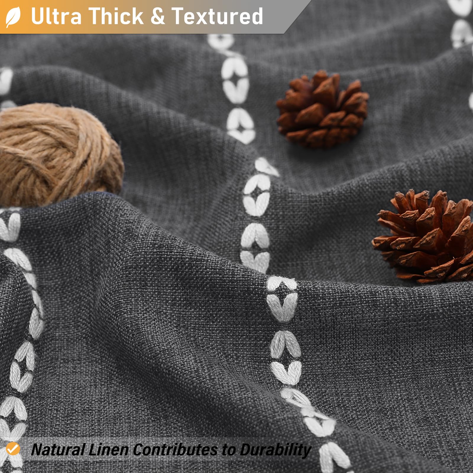 Bttn Boho Farmhouse Shower Curtain - Linen Rustic Striped Fabric Shower Curtain Set With Tassel, Water Repellent, Bohemian Vinta