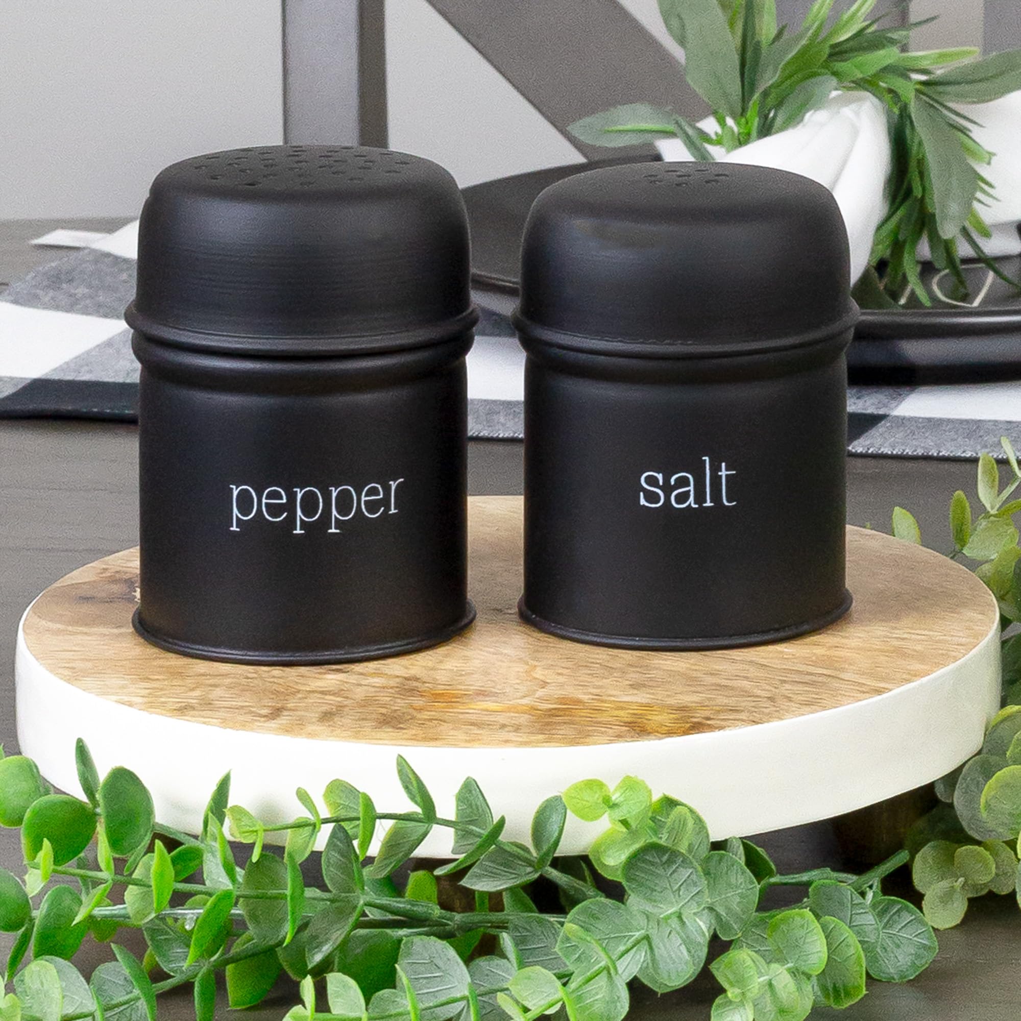 Auldhome Salt And Pepper Shaker Set (Black) Contemporary Modern Farmhouse Retro Enamel Style Shaker Set