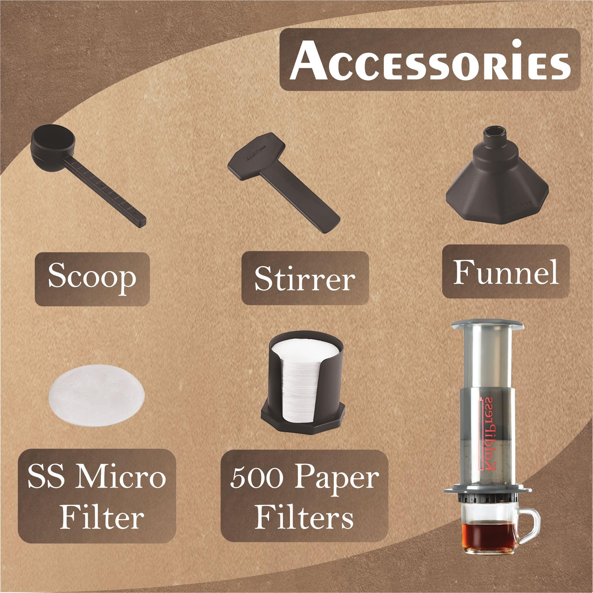KaldiPress Coffee Press Percolator with Metal and 500 Paper Filters (Black)