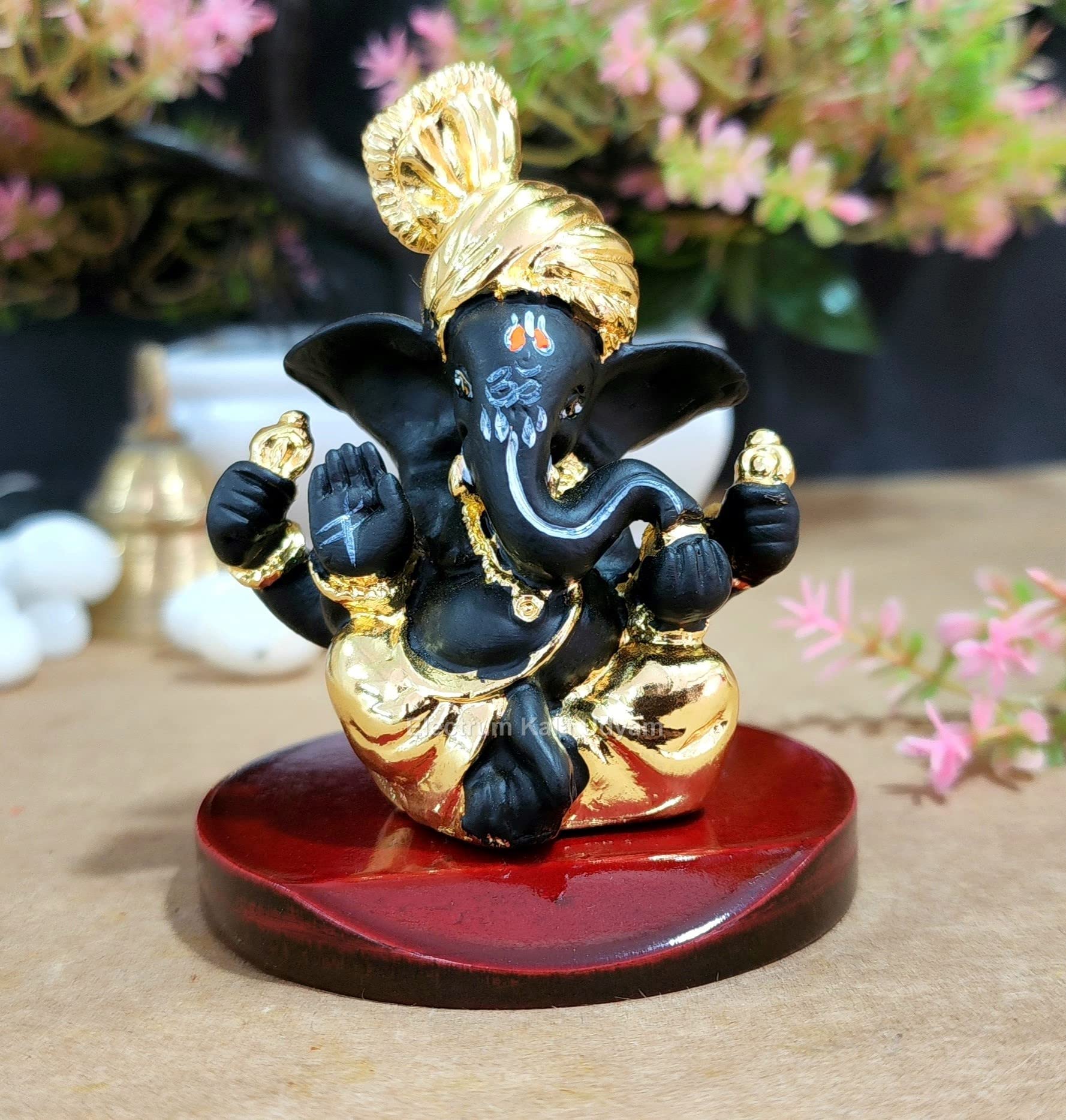 Electrum Kala Udyam Experience The Divine Aura Of Ganesha Gold Plated Idol On Mdf Base For Car Dashboard, Office Desk, And Festi
