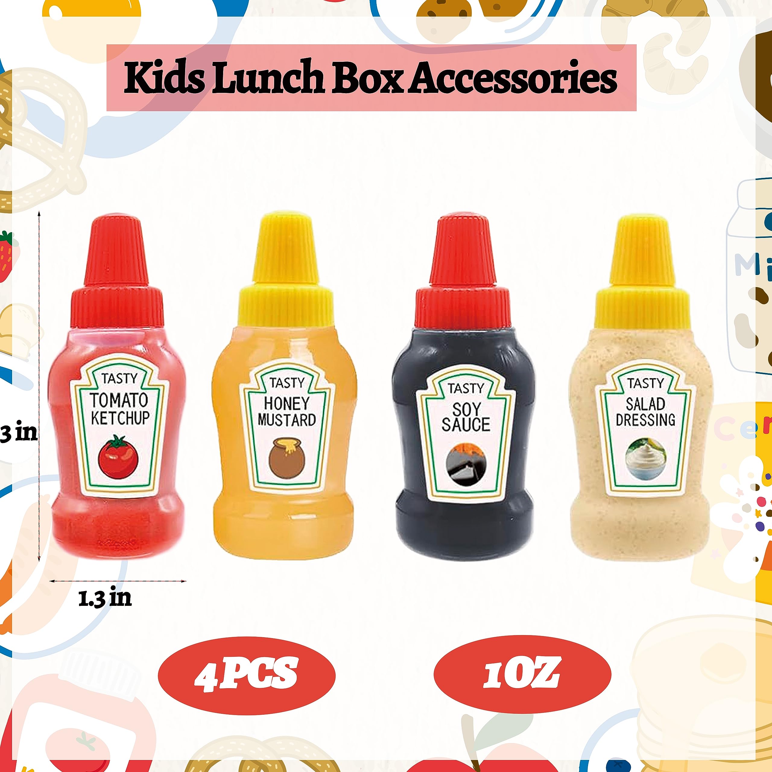 Wxoieod 4 Pieces Mini Condiment Bottles, Mini Ketchup Bottle, Small Condiment Squeeze Bottles Sauce Container For Lunchbox Bento